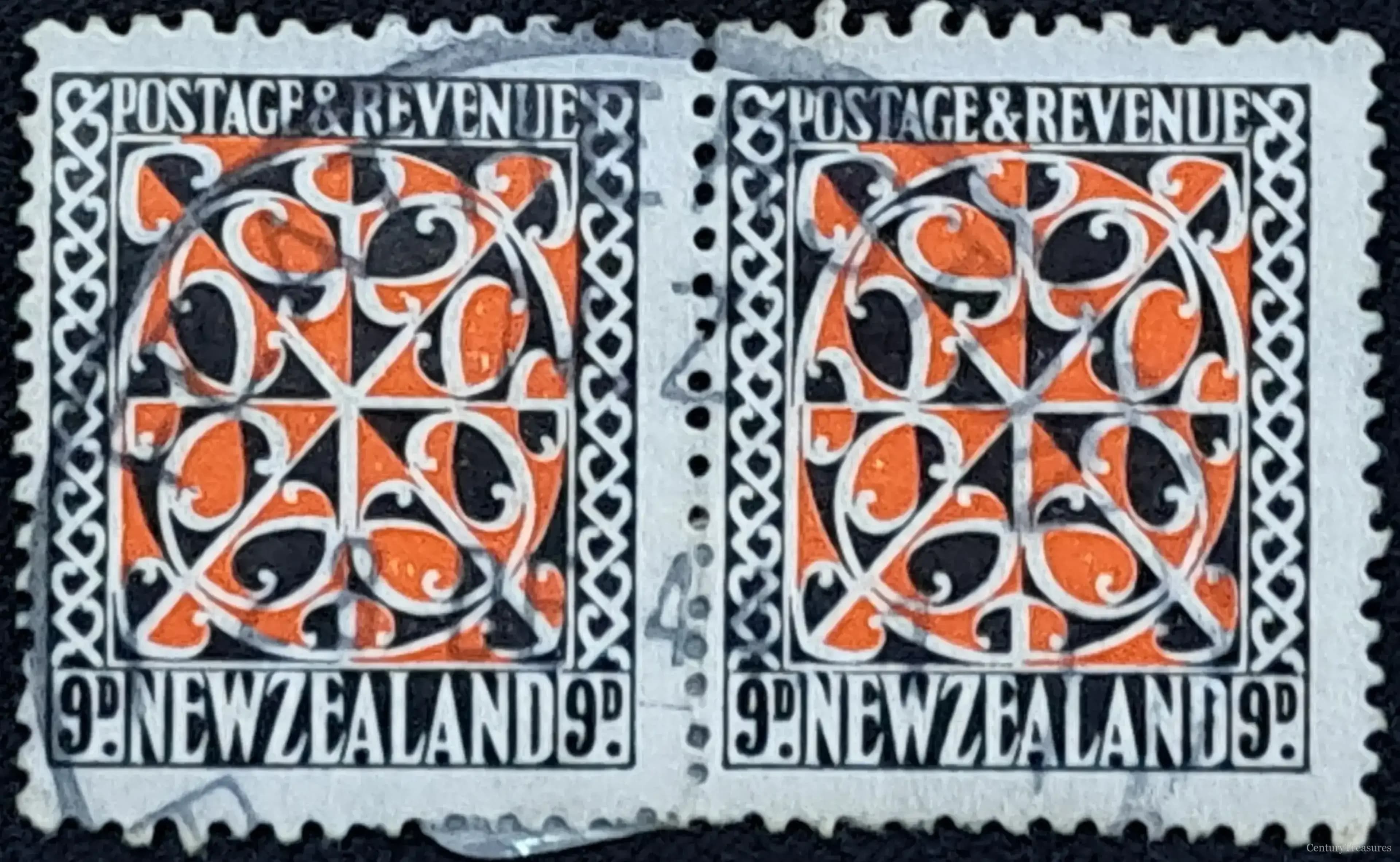 New Zealand 1935 9d Māori Kōwhaiwhai Door Panel Pair
