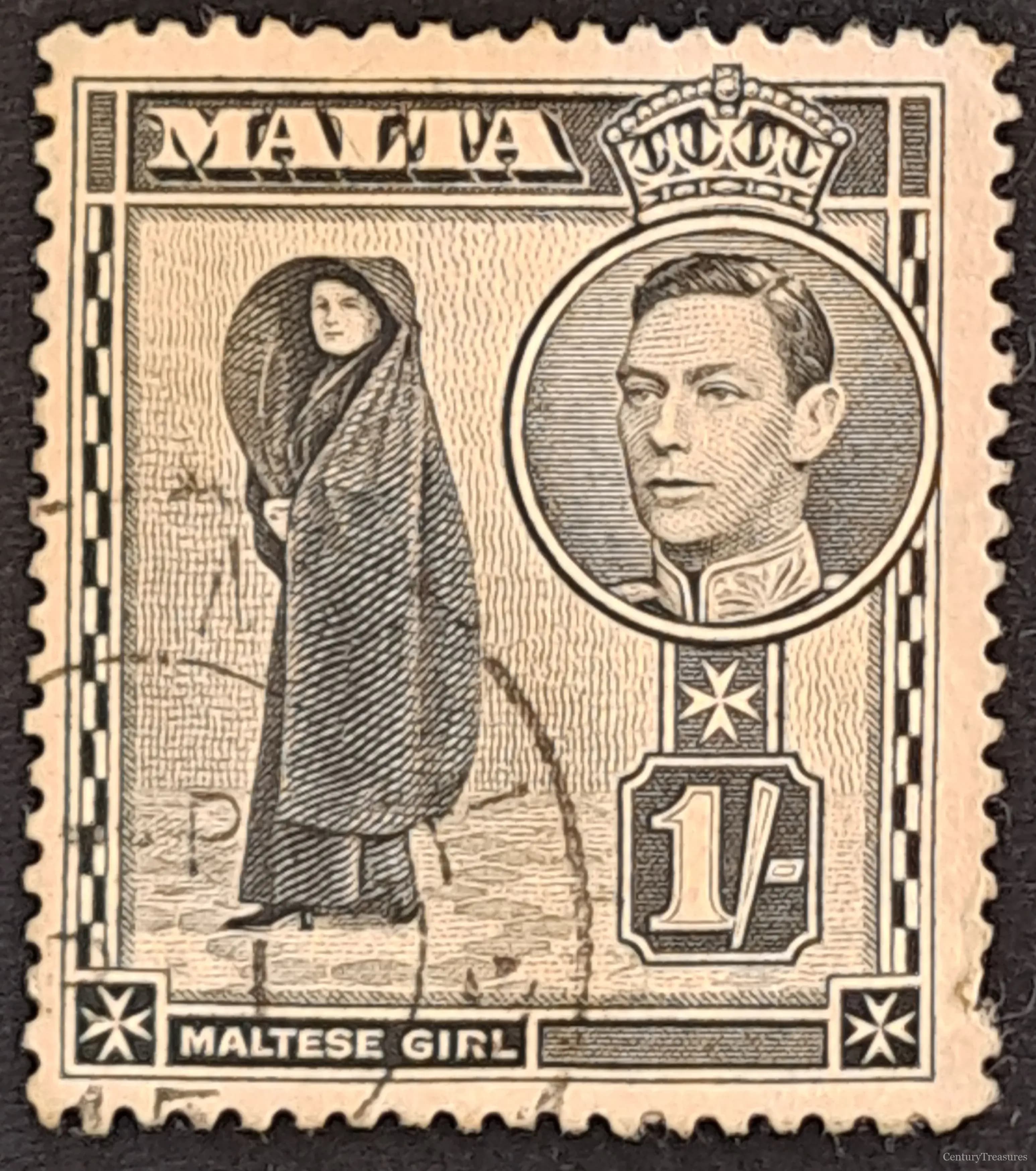 Malta Maltese Girl 1-Shilling Black Definitive
