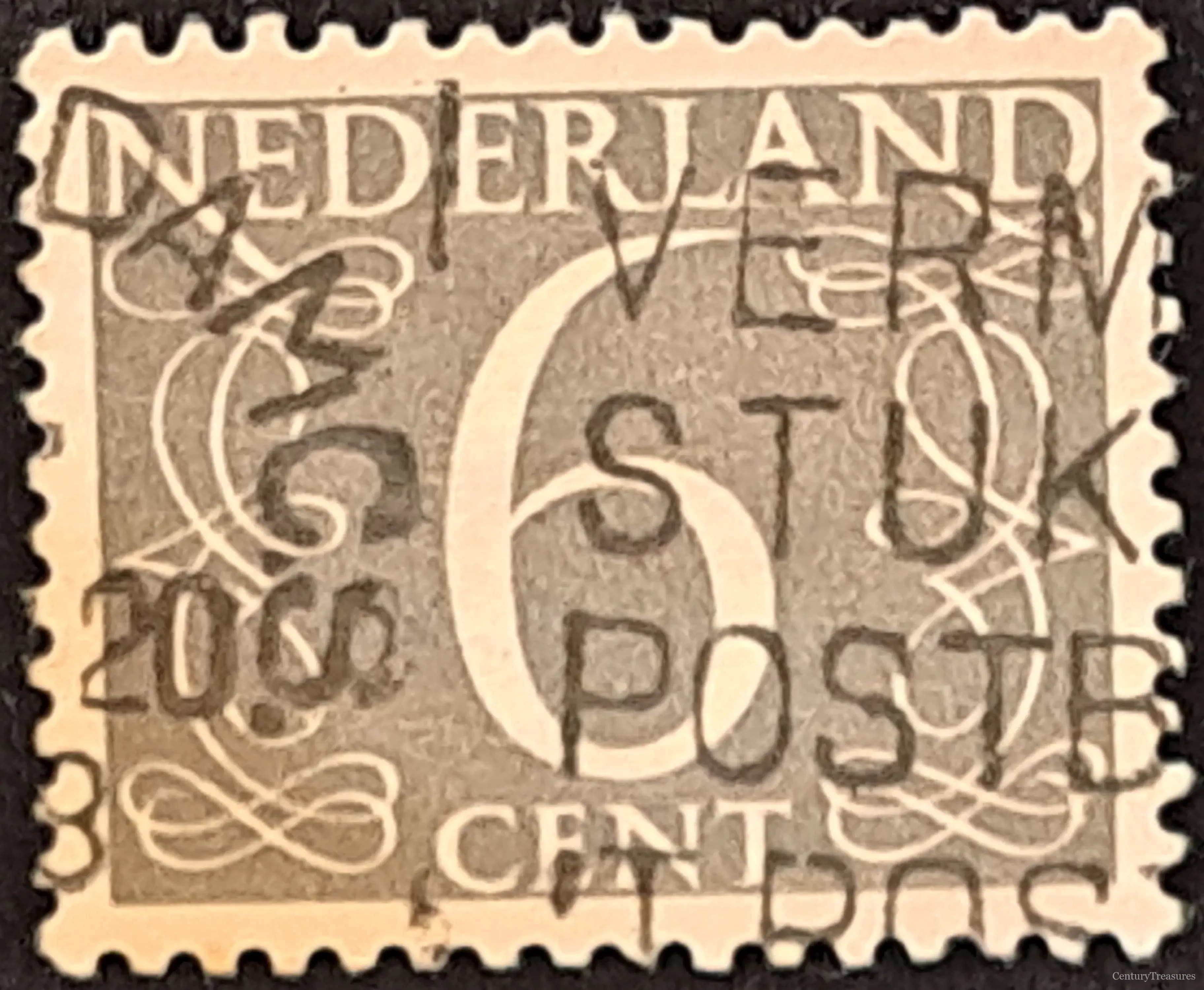 Netherlands Van Krimpen 6-Cent Brown-Grey Numeral Definitive