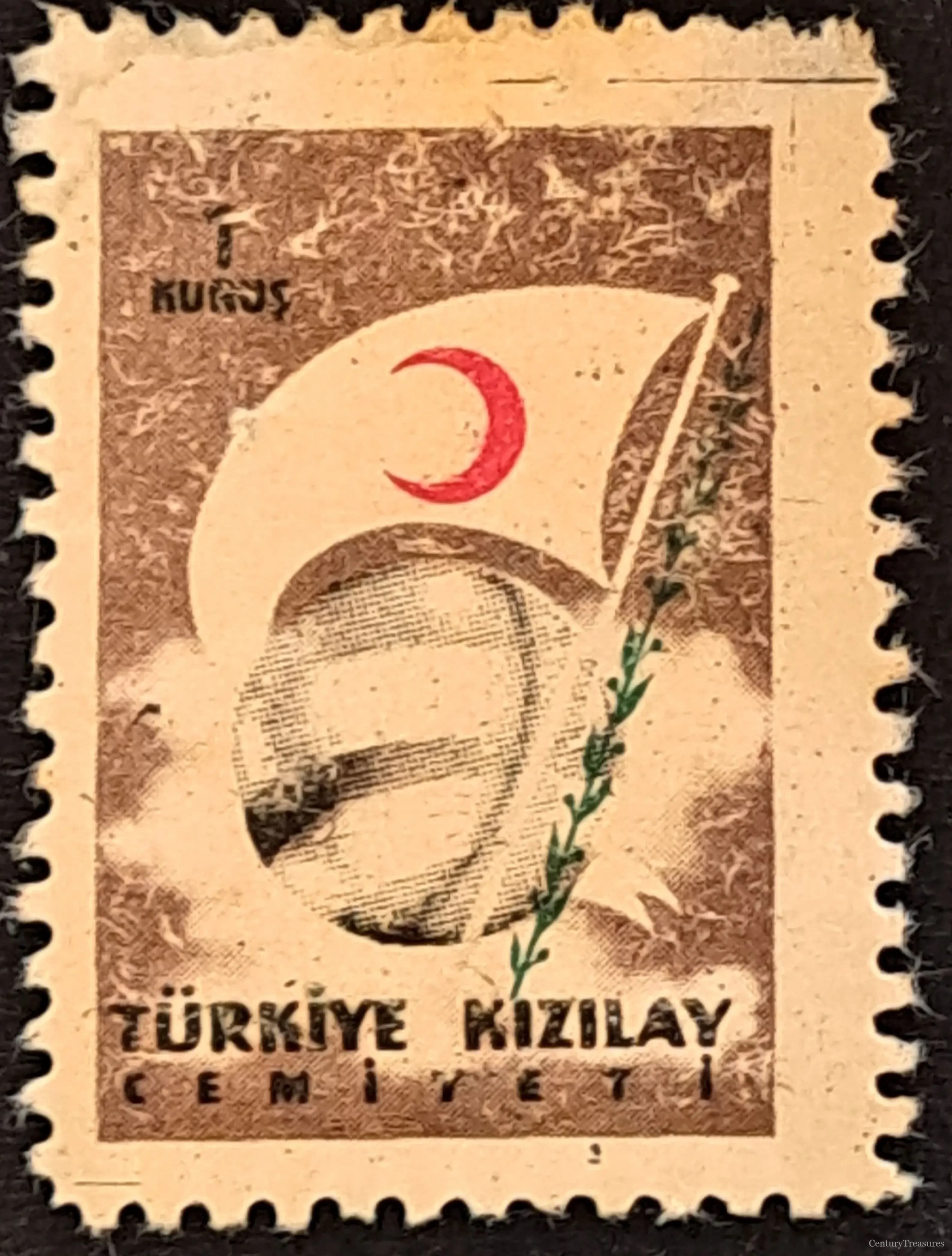 Earthy Ochre Turkish Red Crescent Postal Tax Stamp