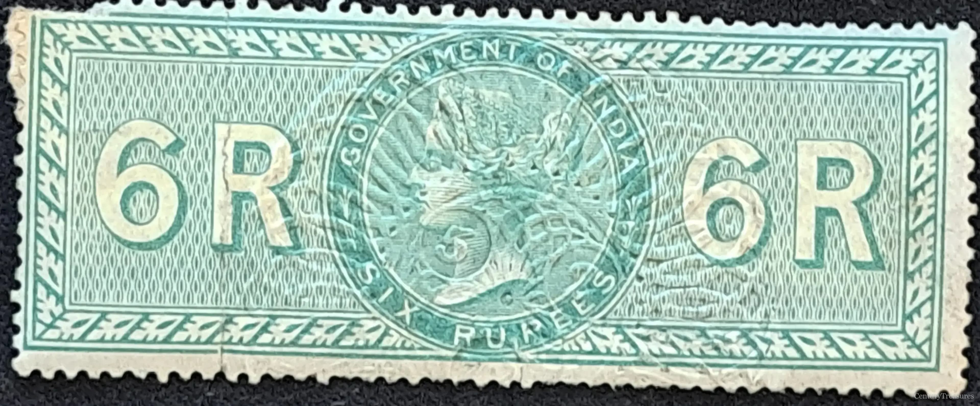 India Queen Victoria 6 Rupees Revenue Stamp