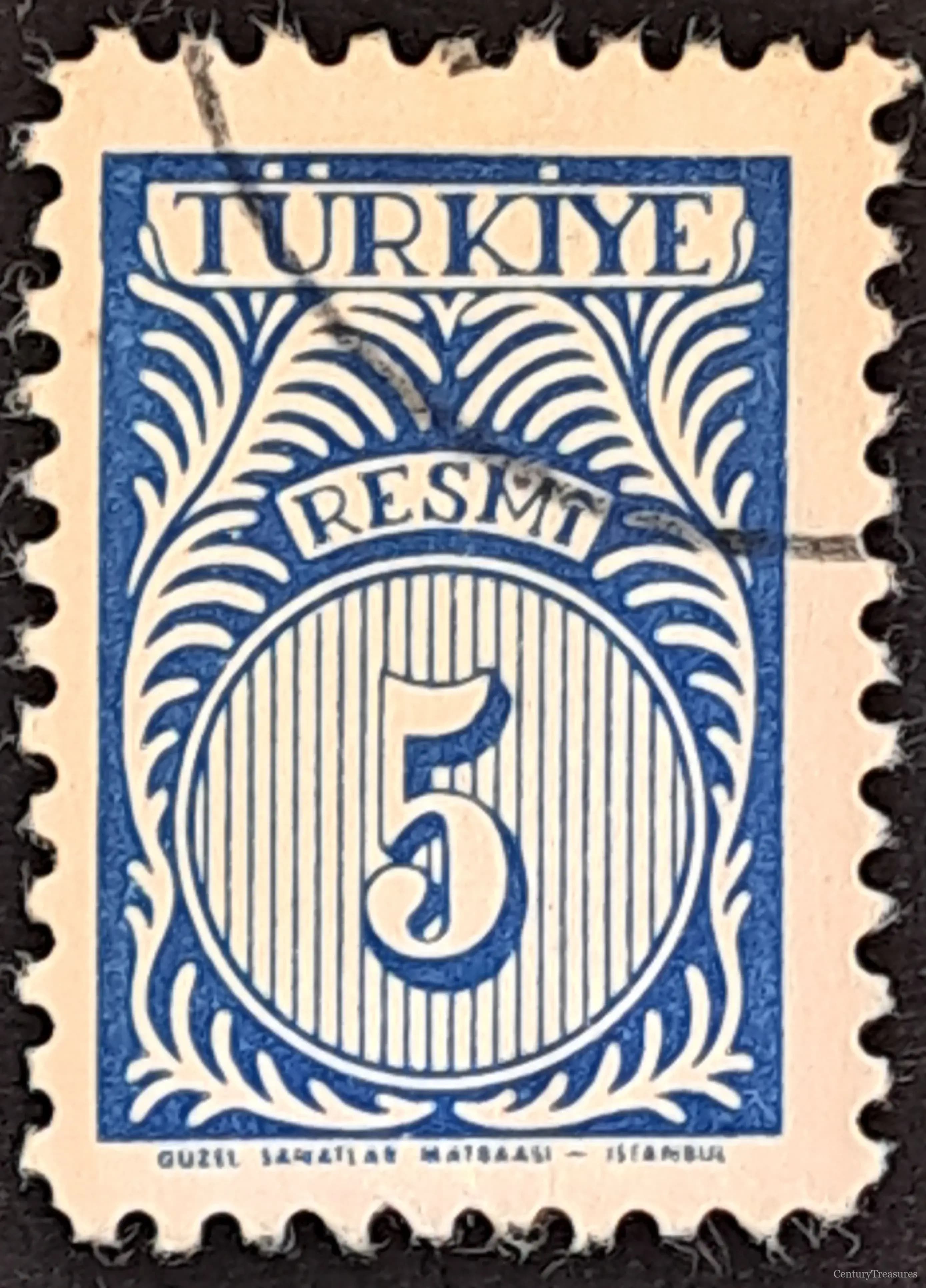 Blue Republic of Turkey Official Stamp