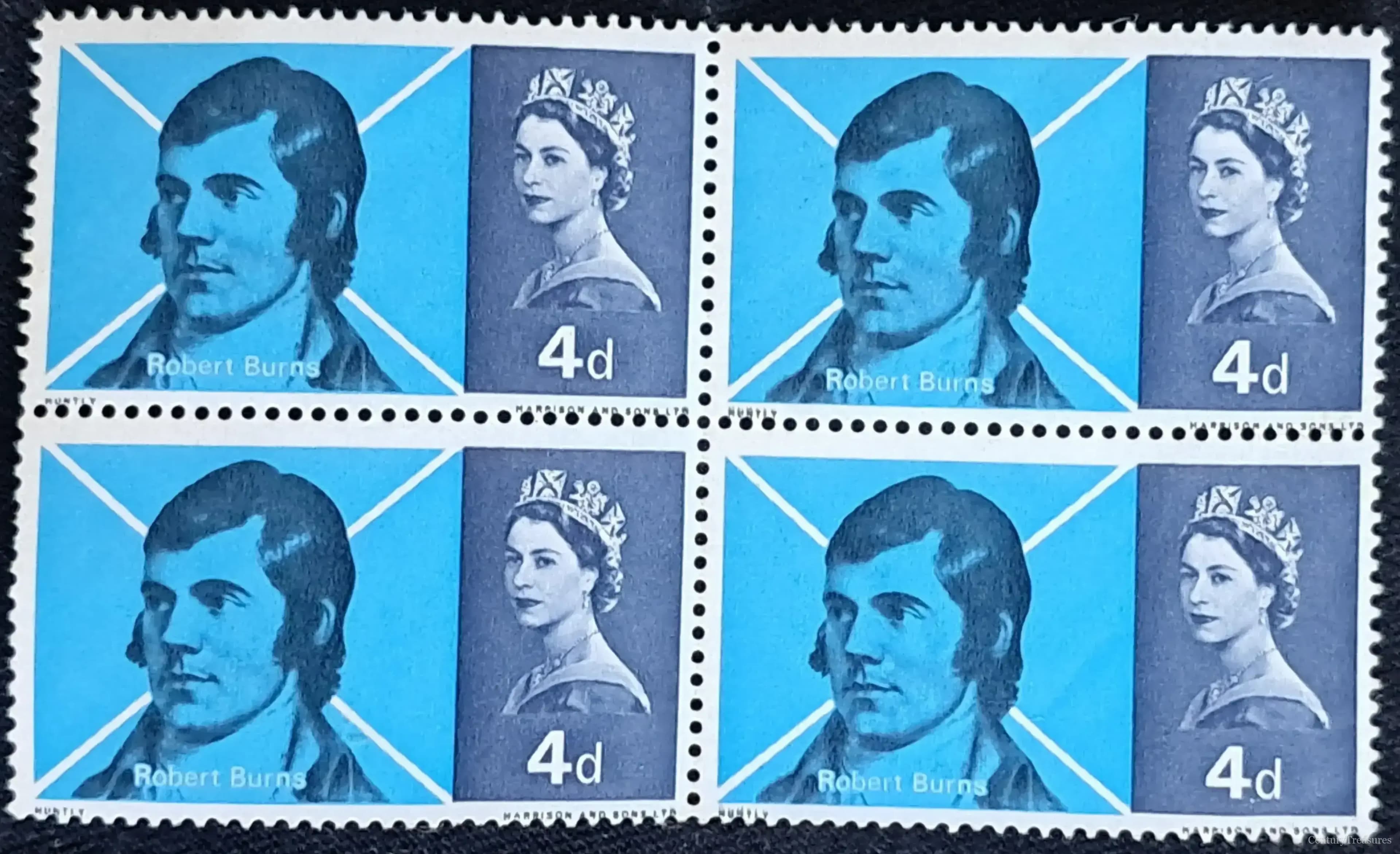 Great Britain Robert Burns 4d Commemorative Block
