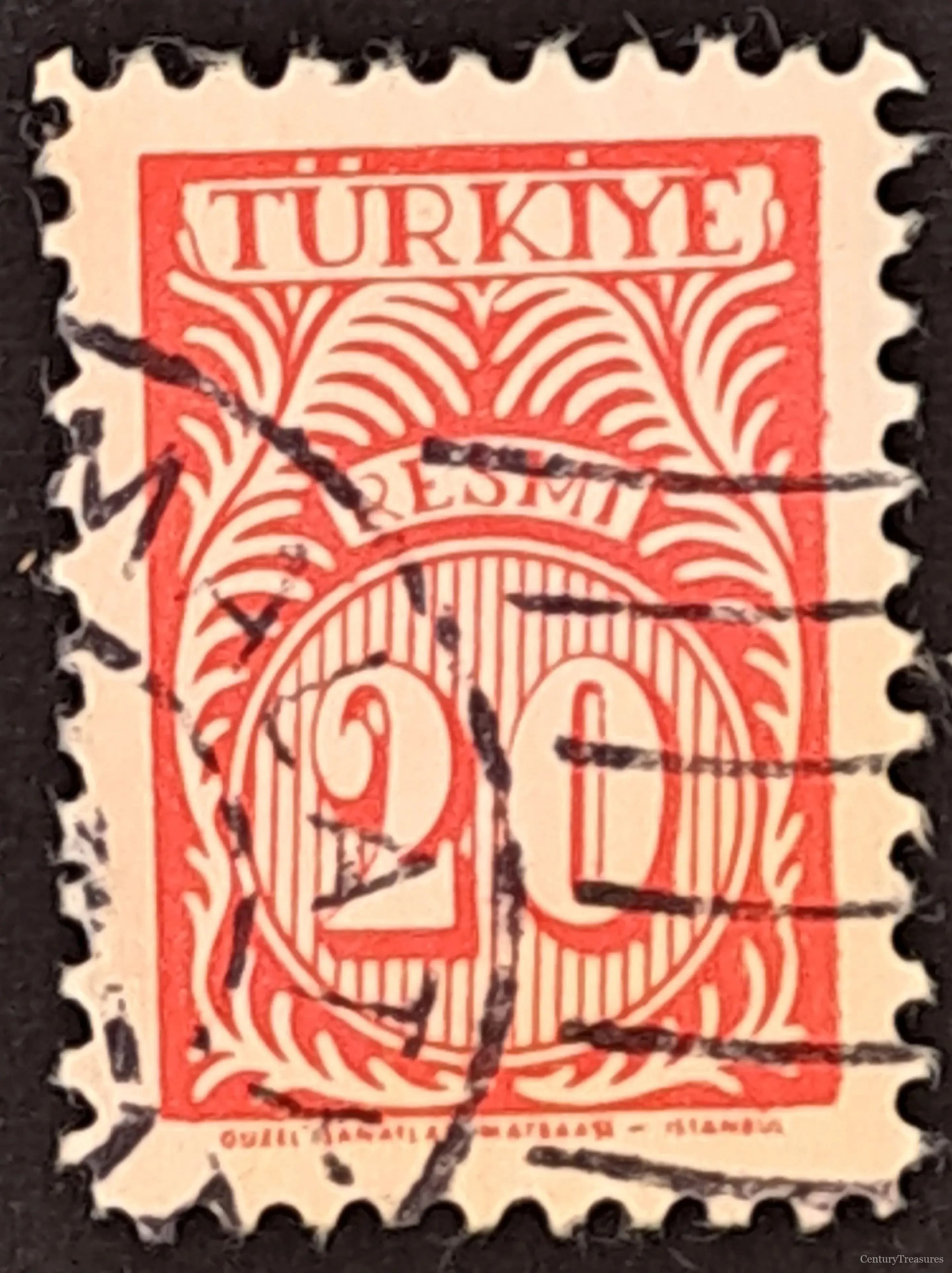 Red-Orange Republic of Turkey Official Stamp