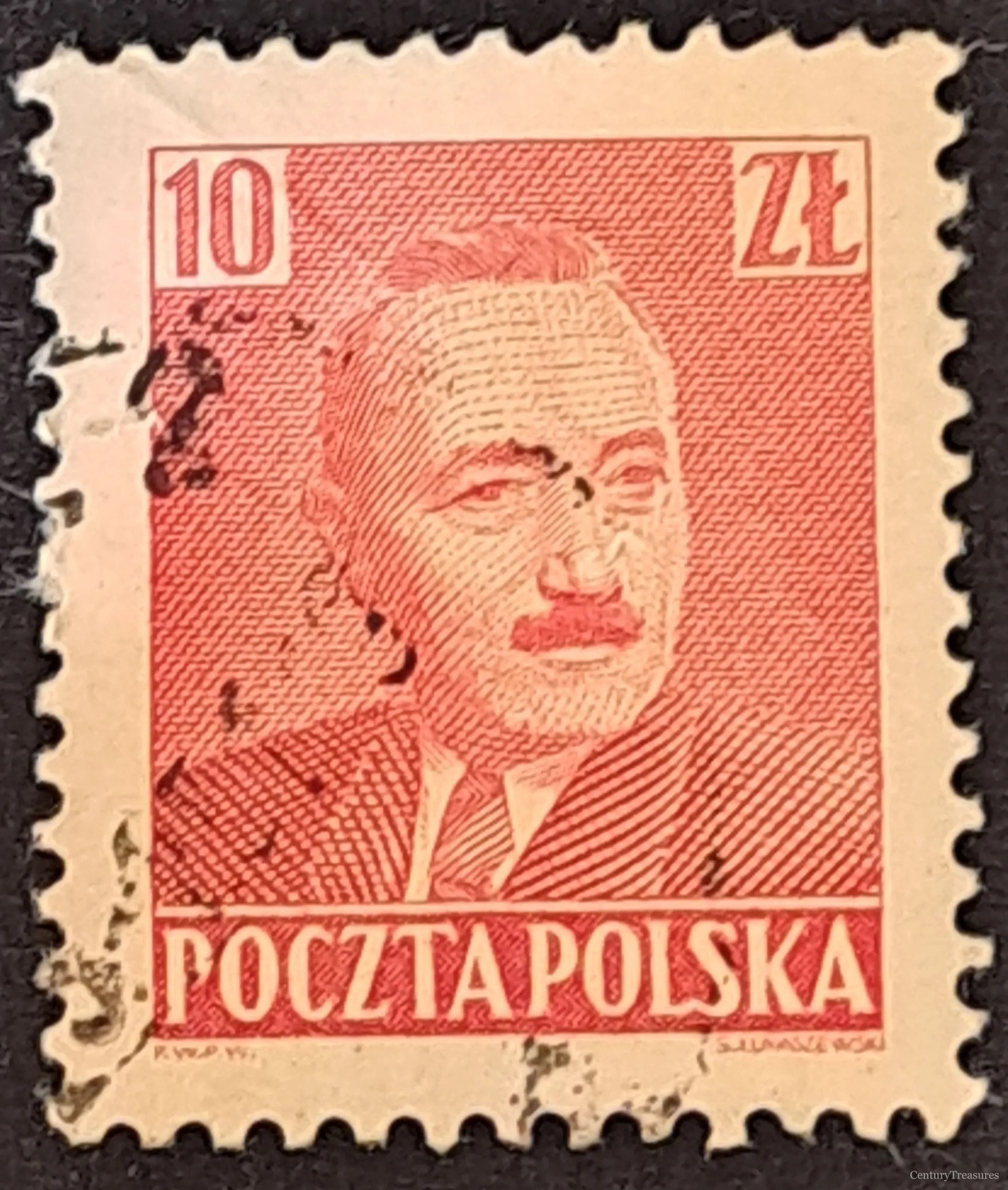 Poland President Bolesław Bierut 10-Złoty Deep Carmine Definitive