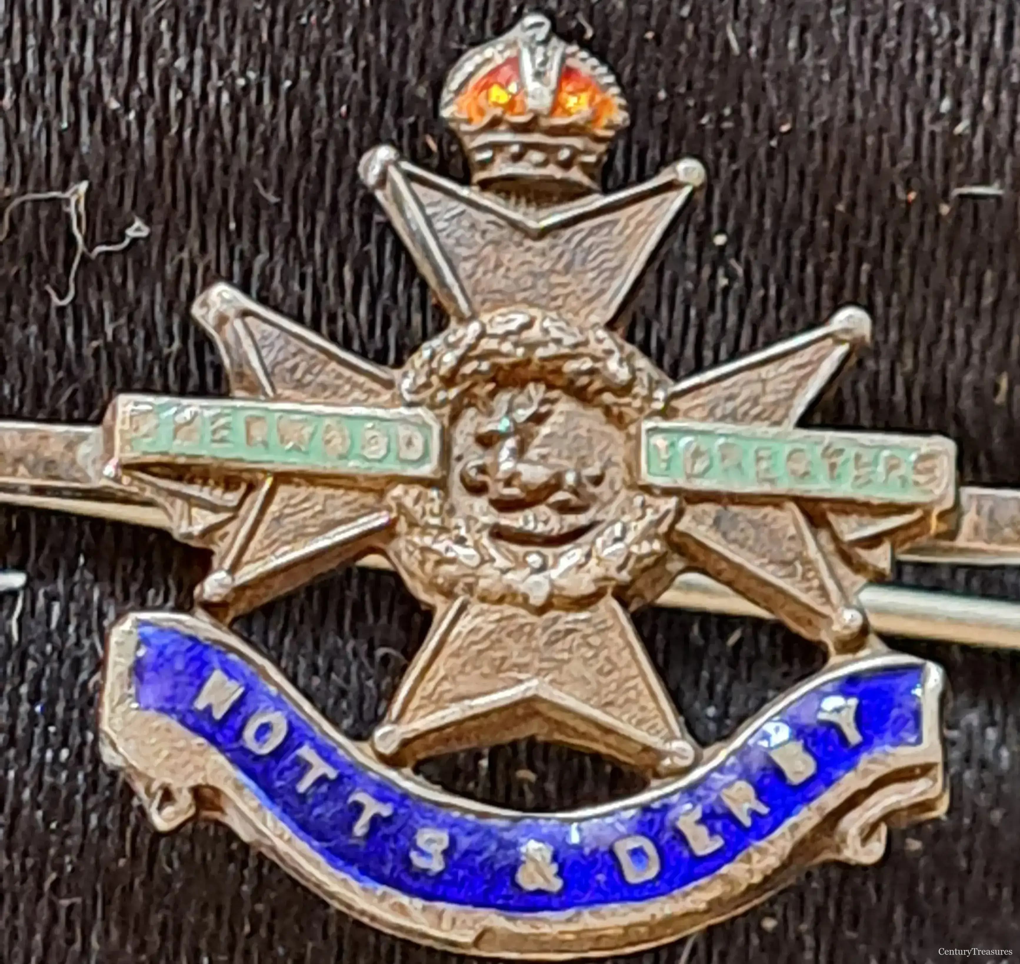 The Sherwood Foresters Enameled Sweetheart Brooch