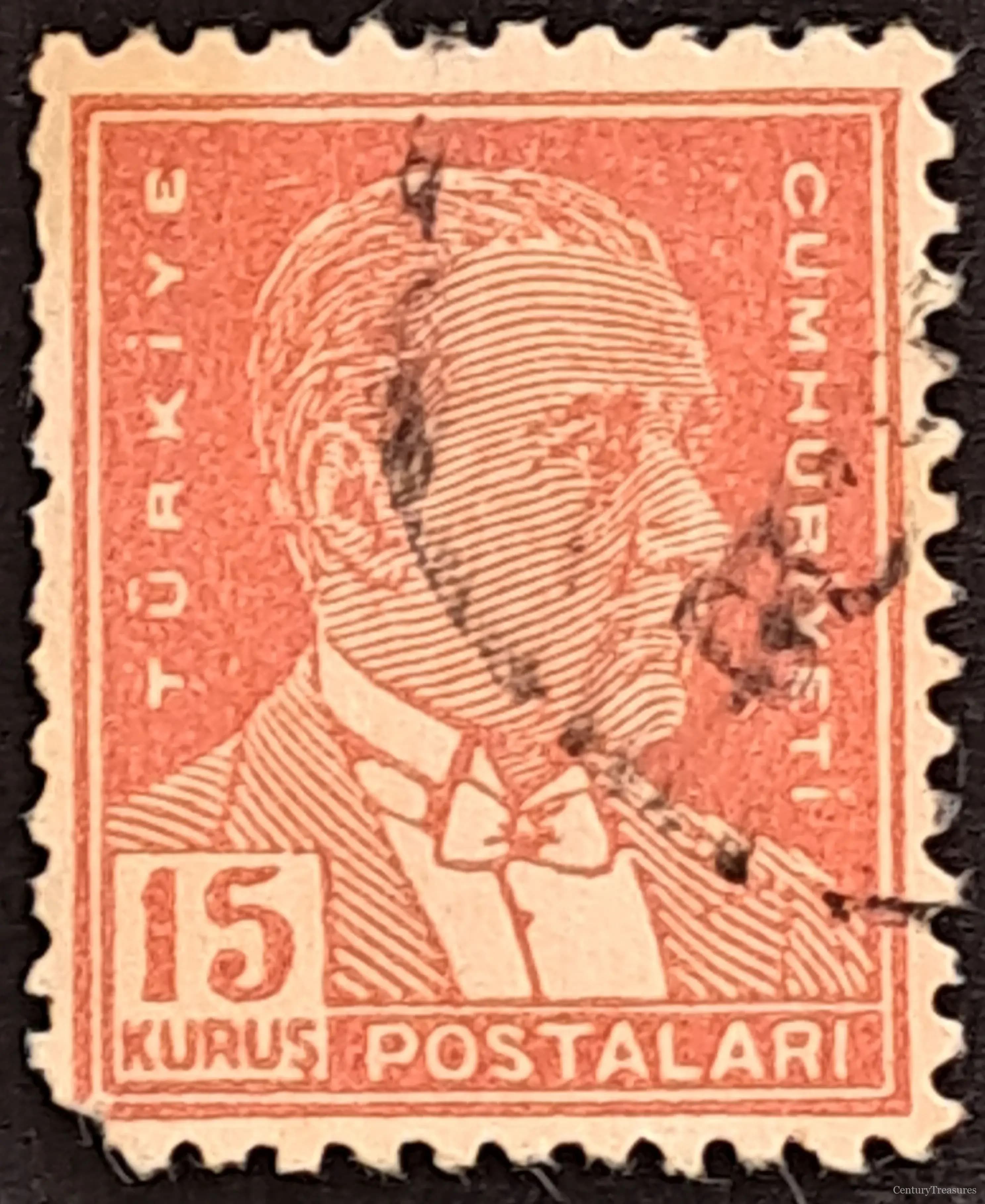 President Mustafa Kemal Atatürk 15-Kuruş Orange-Red Definitive