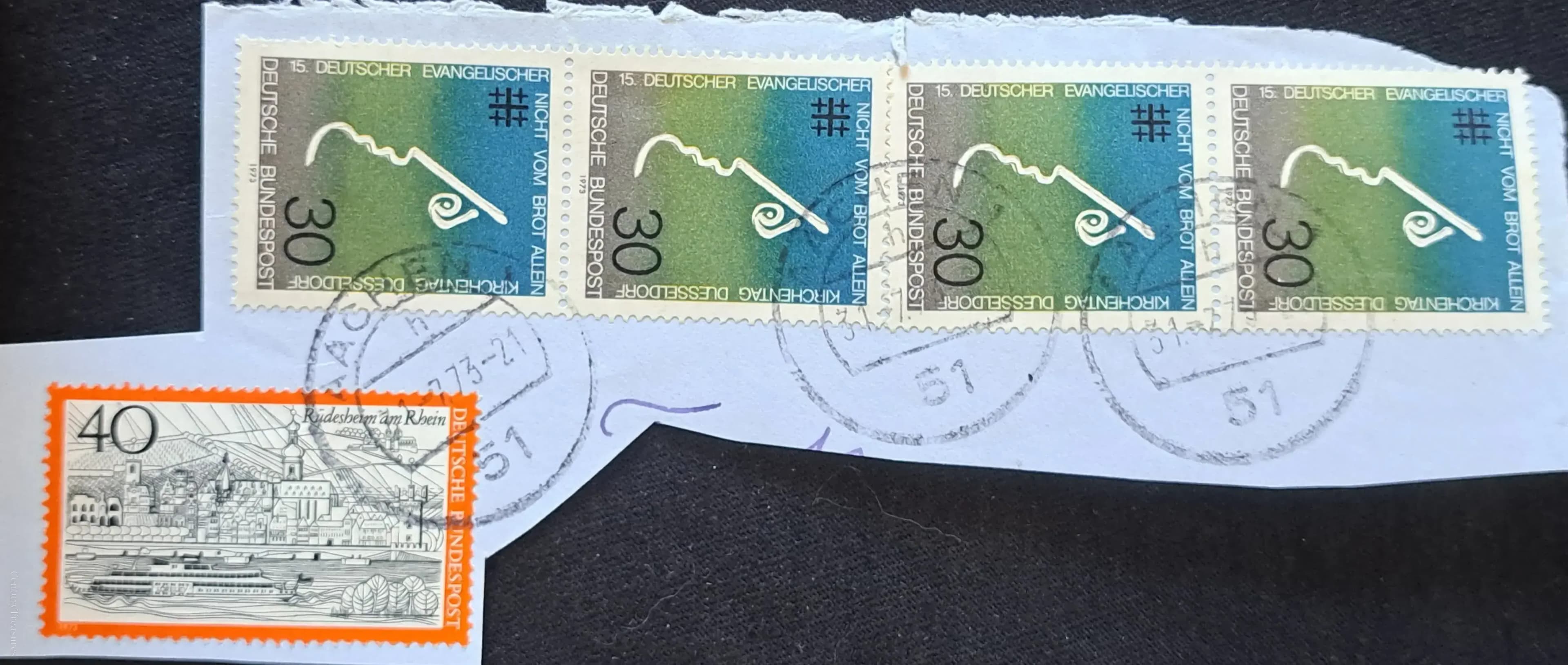 West German Commemorative On-Paper Stamp Fragment