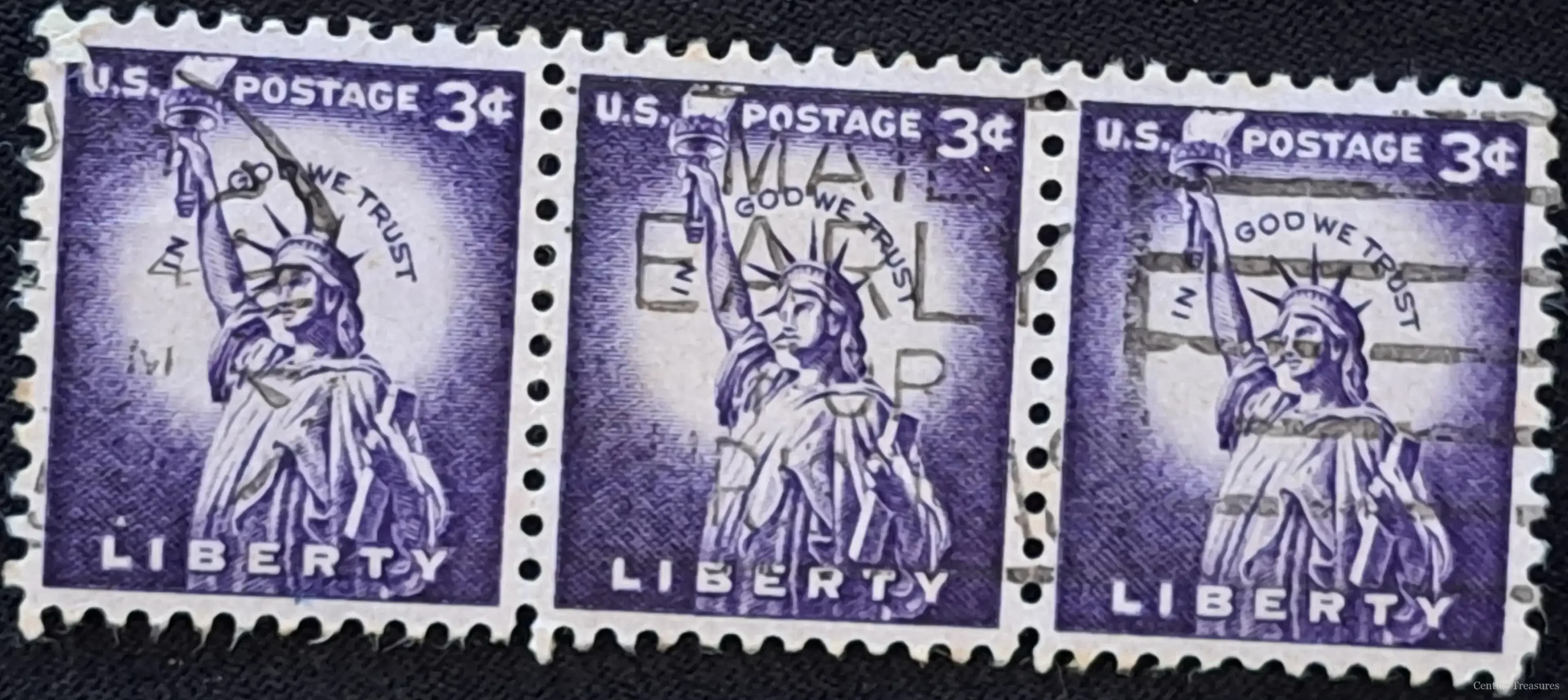 US 3¢ Statue of Liberty strip