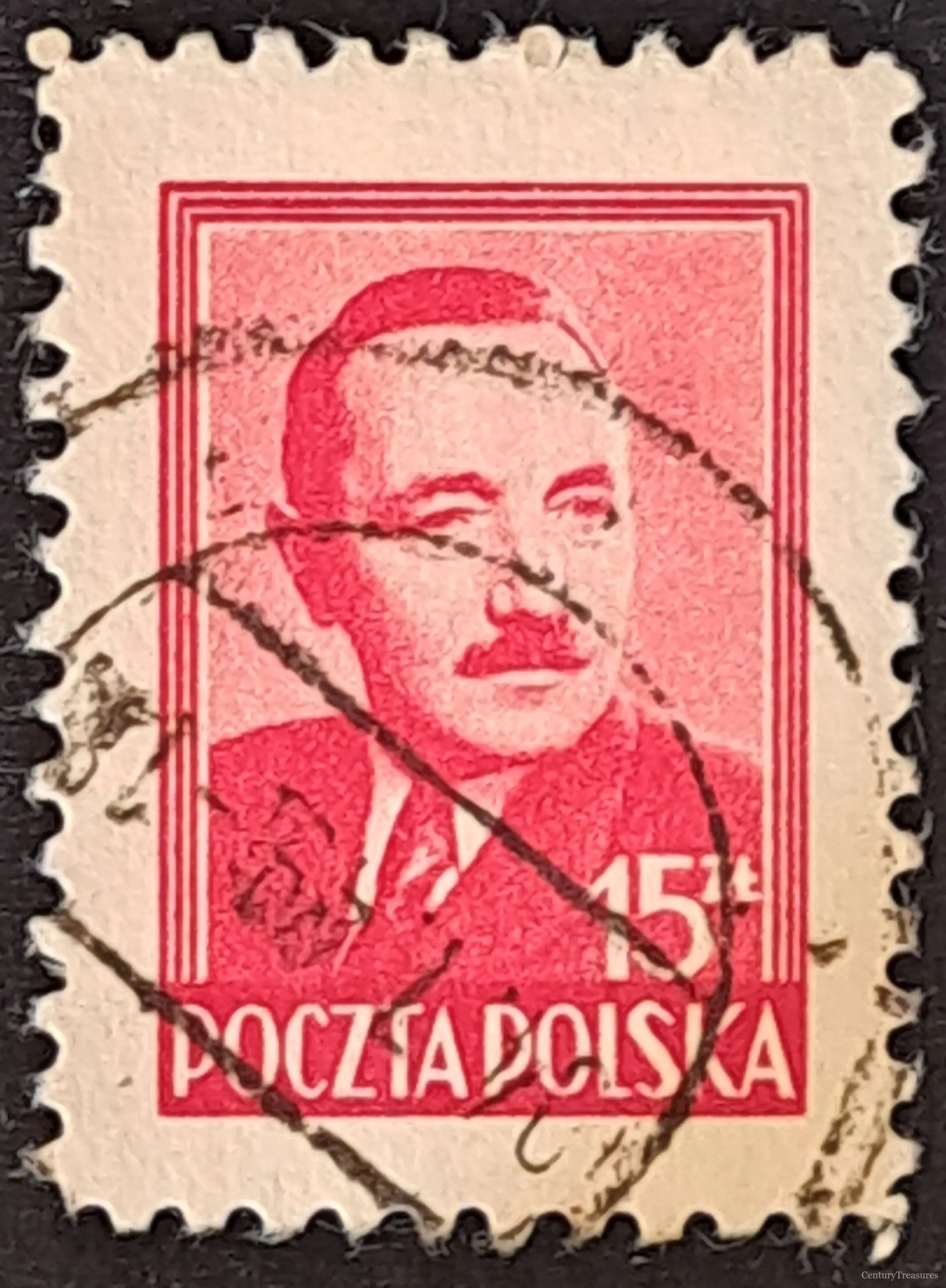 Poland President Bolesław Bierut 15-Złoty Rose-Carmine Definitive