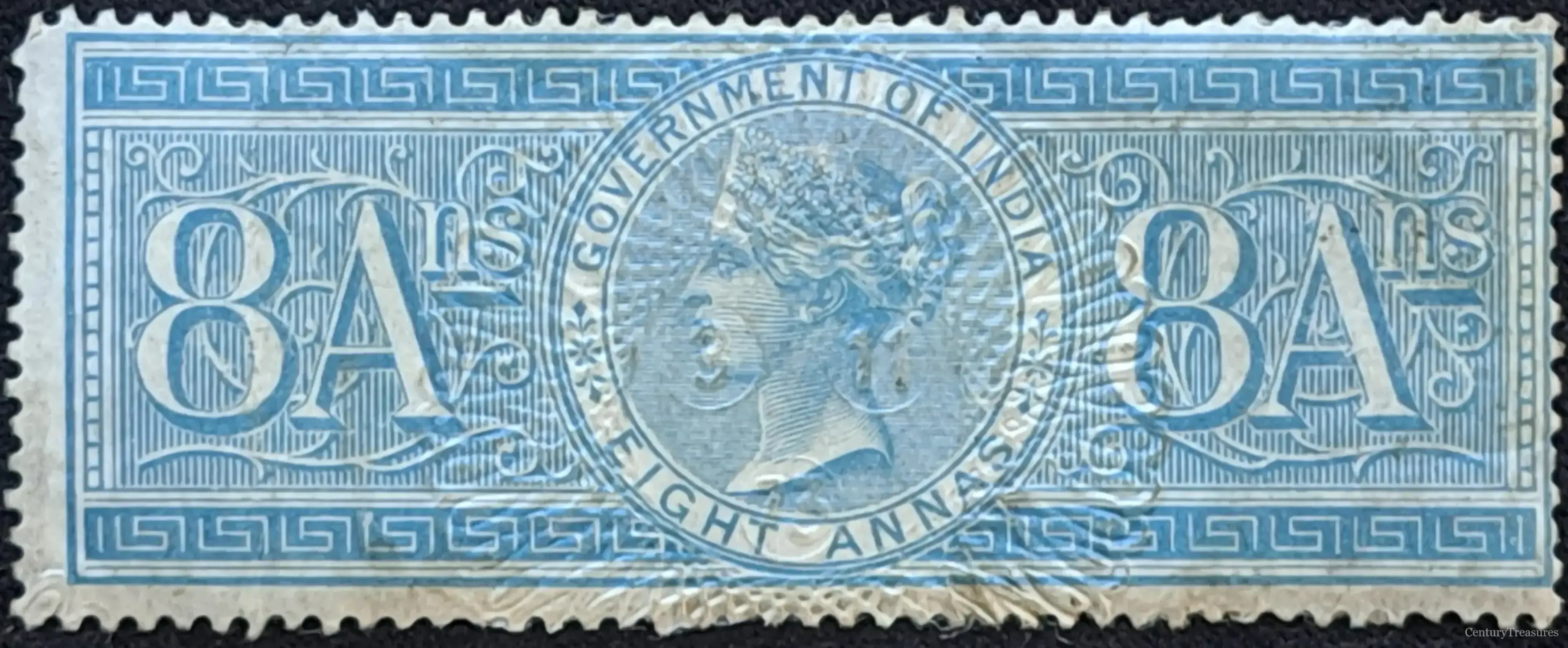 India Queen Victoria 8 Annas Revenue Stamp