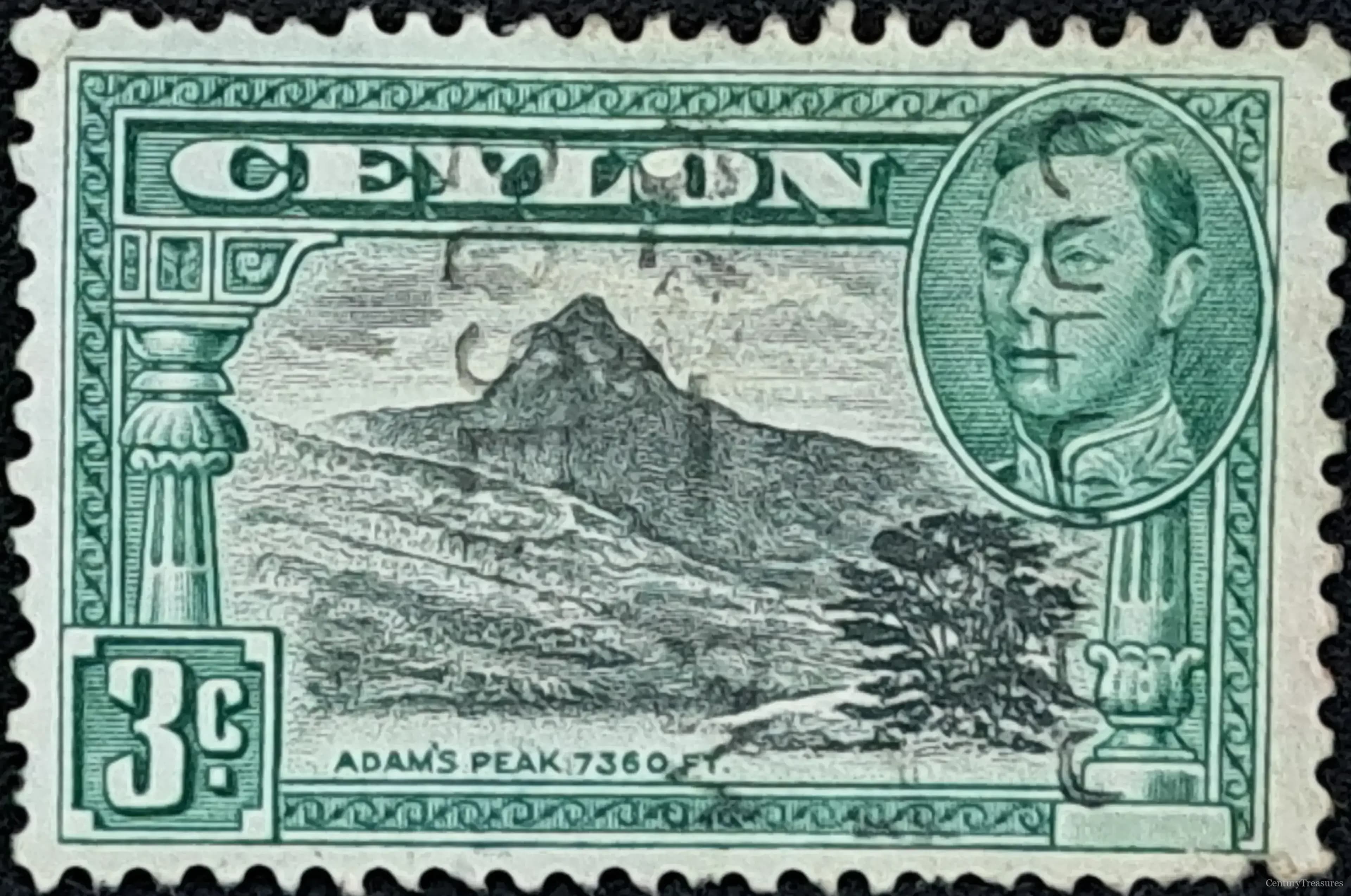 King George VI Ceylon 3c Pictorial Stamp