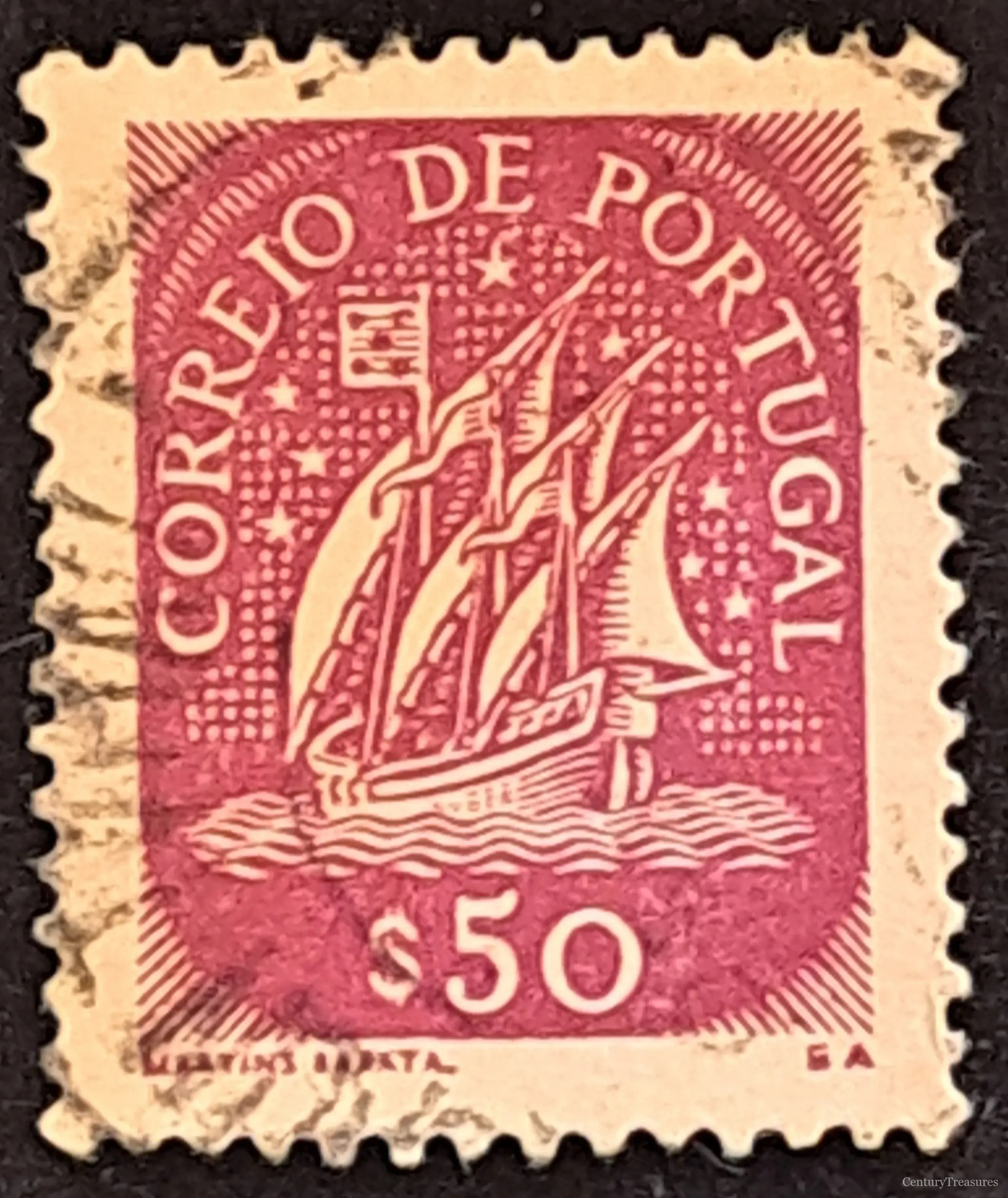 Portuguese Caravel 50-Centavos Rose-Red Definitive