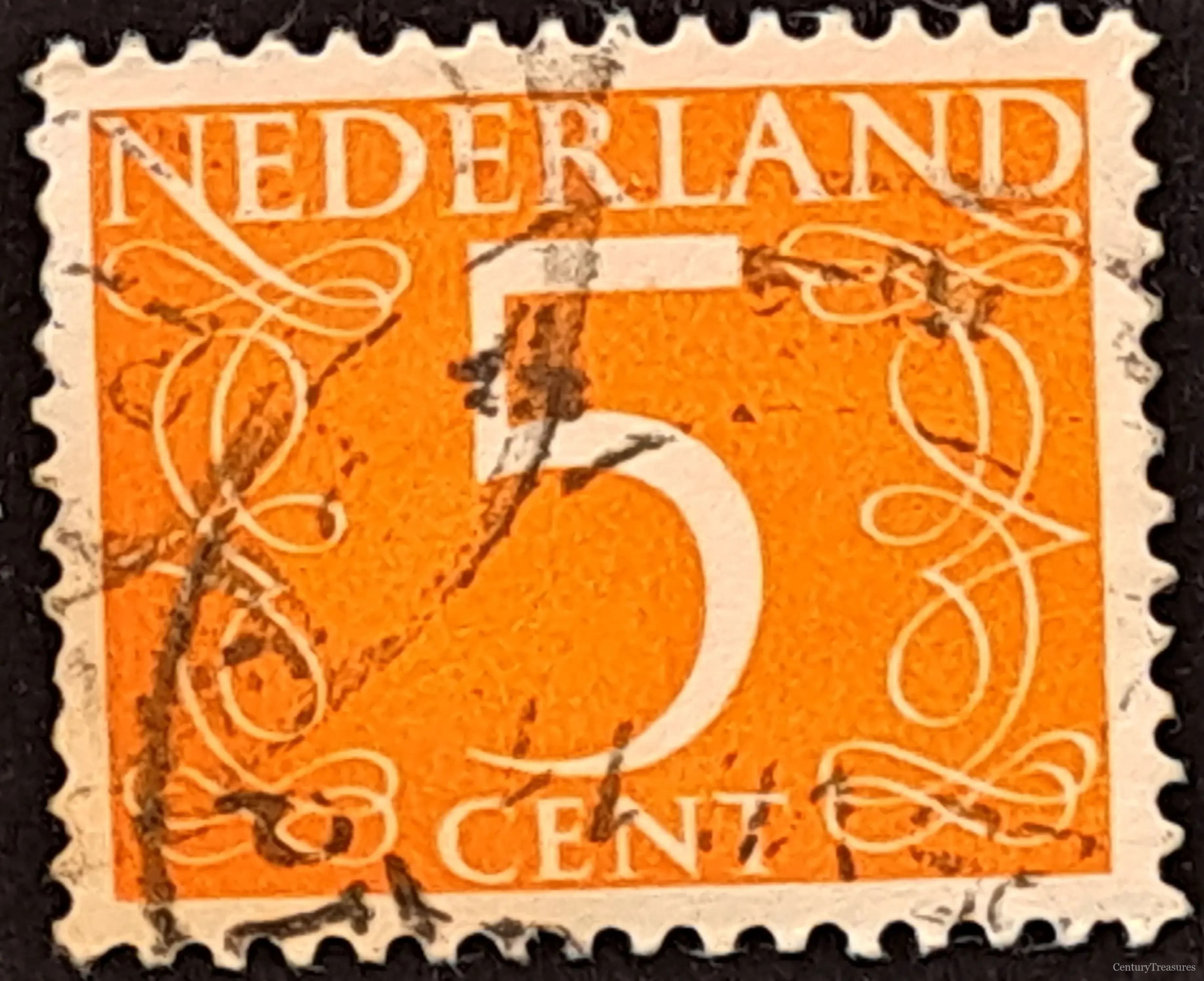 Netherlands Van Krimpen 5-Cent Bright Orange Numeral Definitive