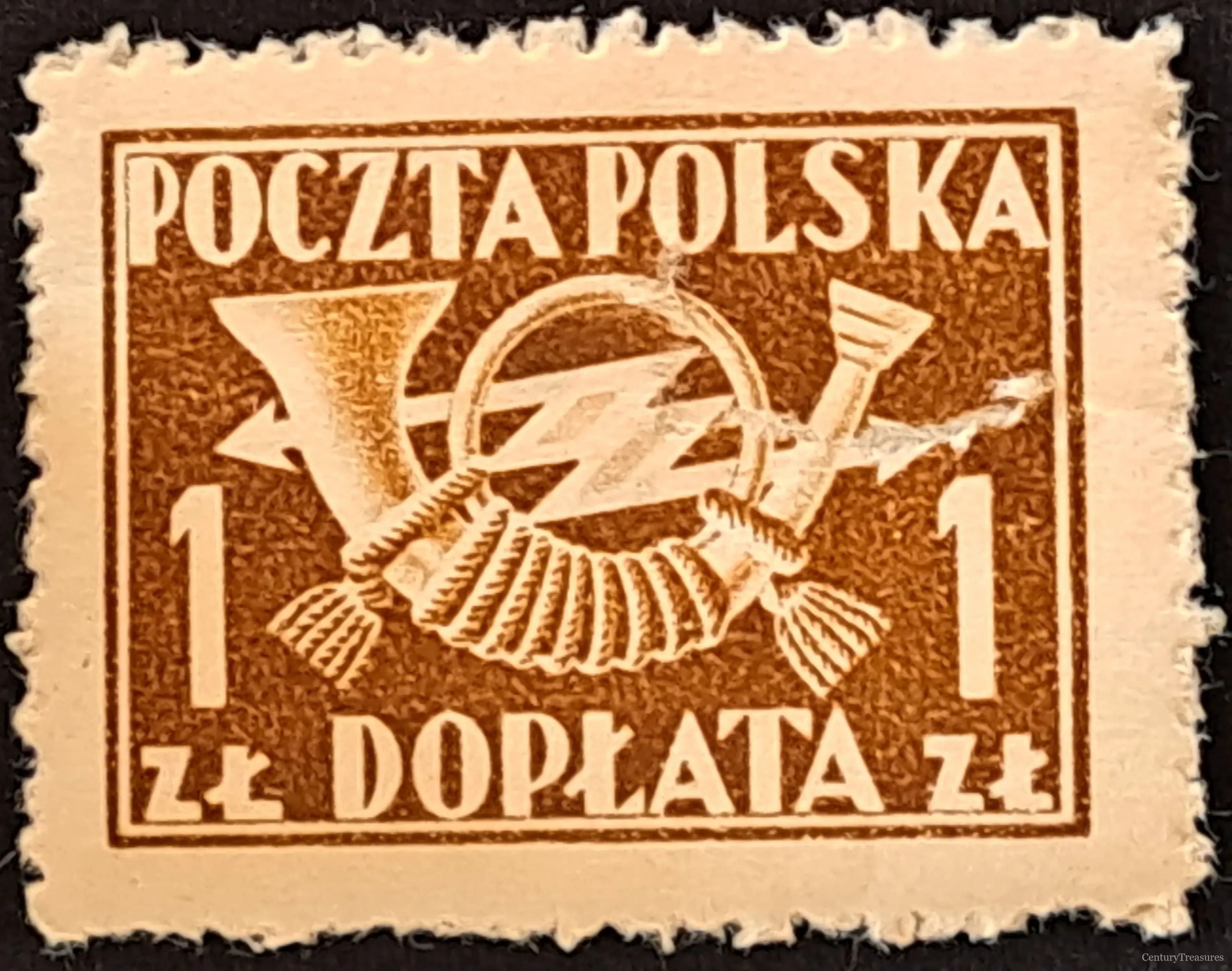 Poland Post Horn 1-Złoty Brown Postage Due