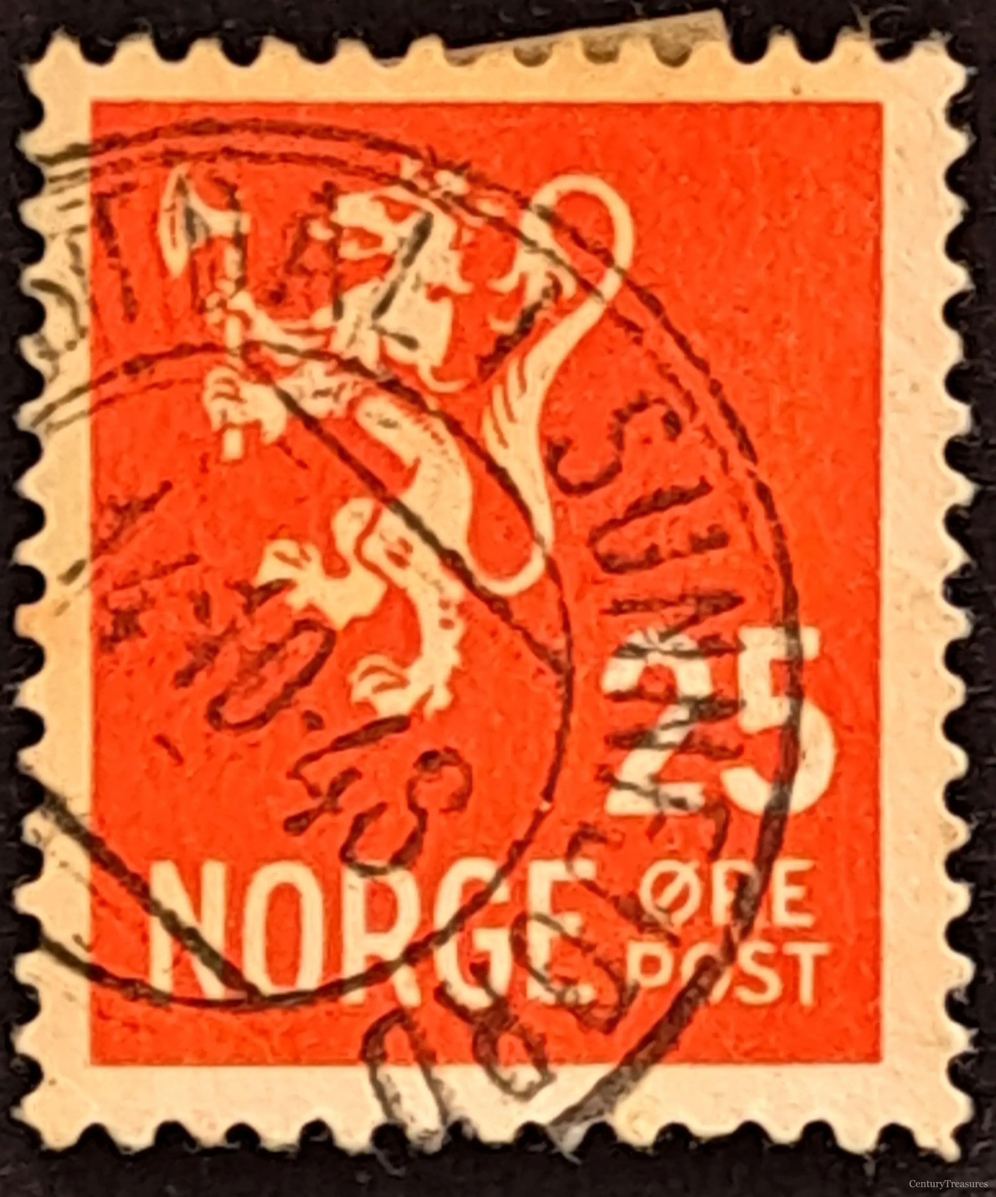 Norway Heraldic Lion 25-Øre Orange-Red Definitive