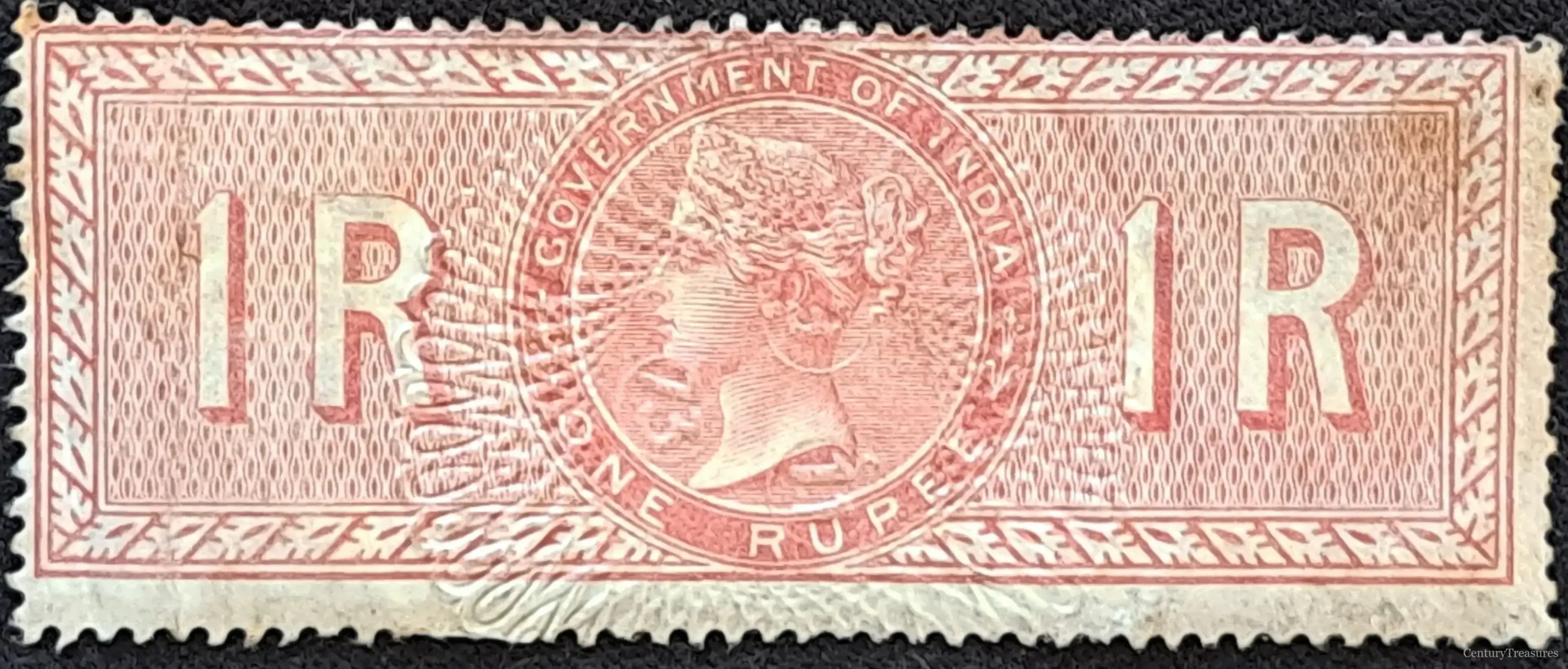 India Queen Victoria 1 Rupee Revenue Stamp