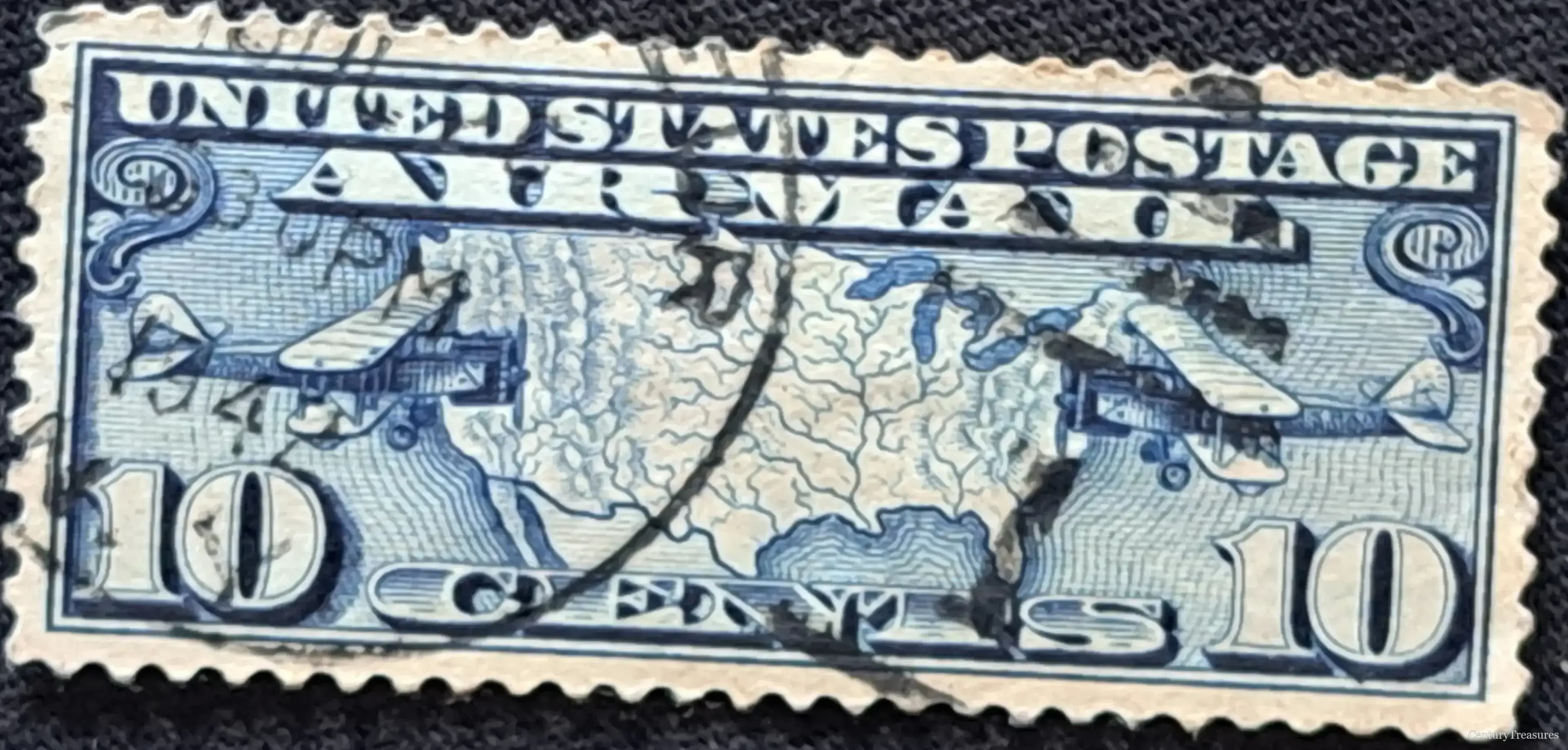 U.S. Airmail 10¢ Map and Mail Planes