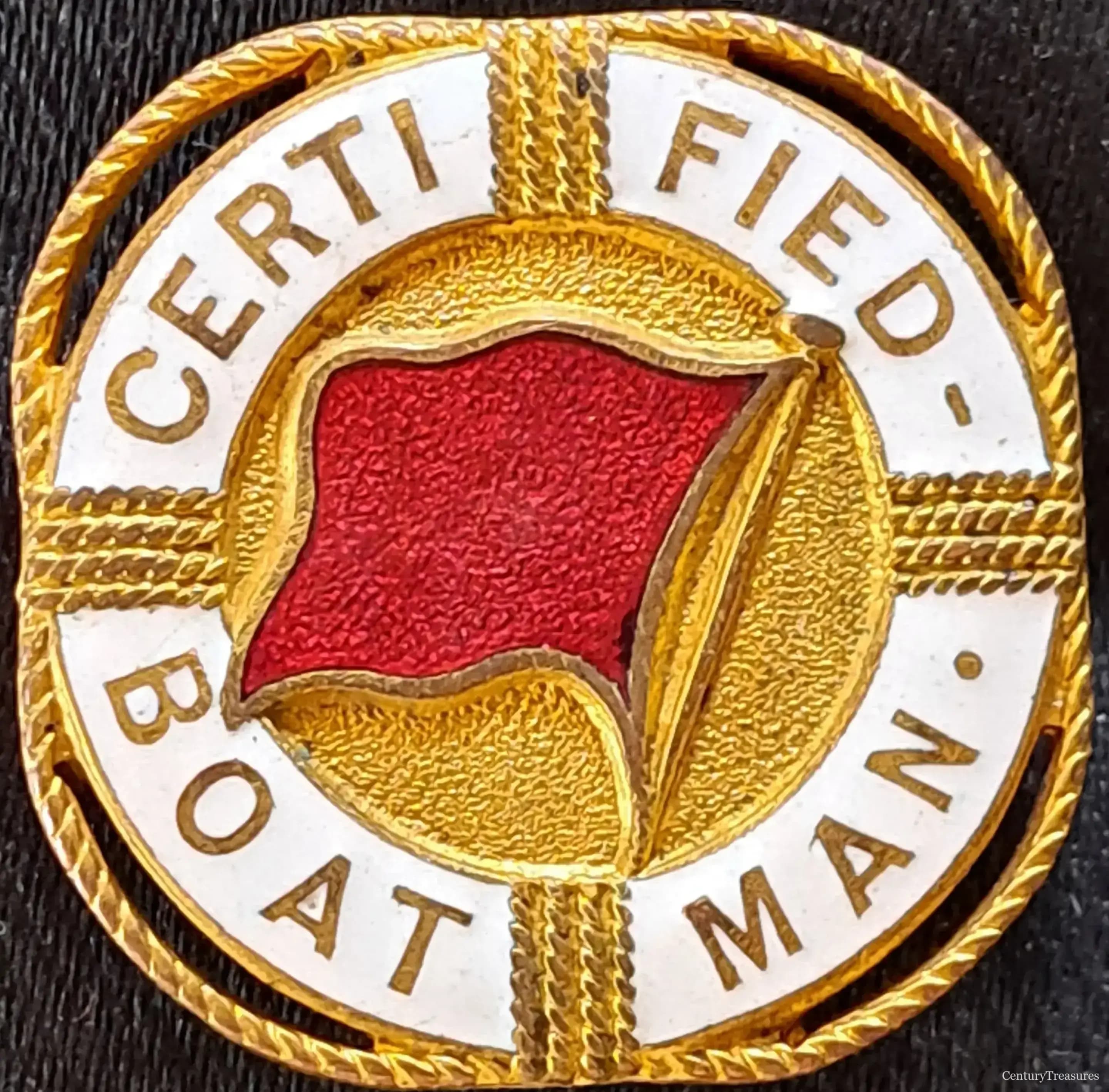 Vintage Certified Boatman Vitreous Enamel Badge