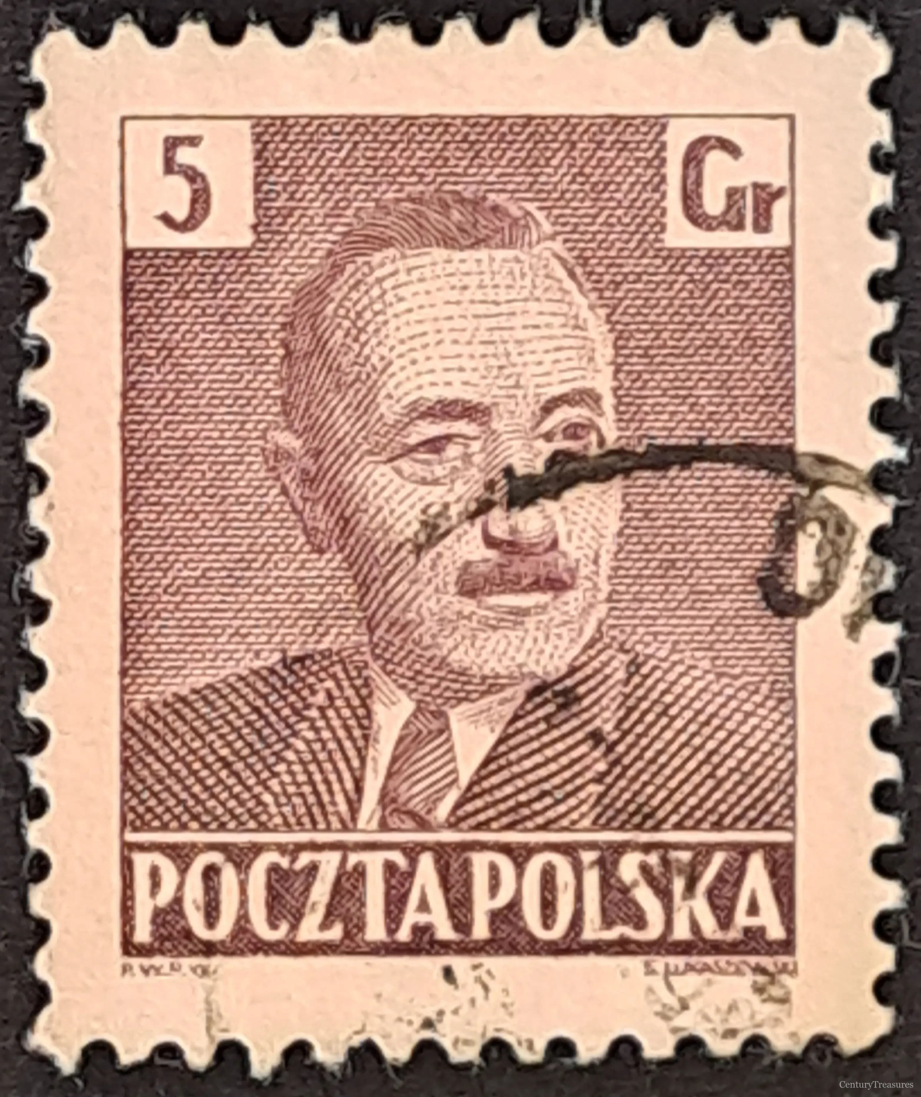 Poland President Bolesław Bierut 5-Groszy Plum Definitive