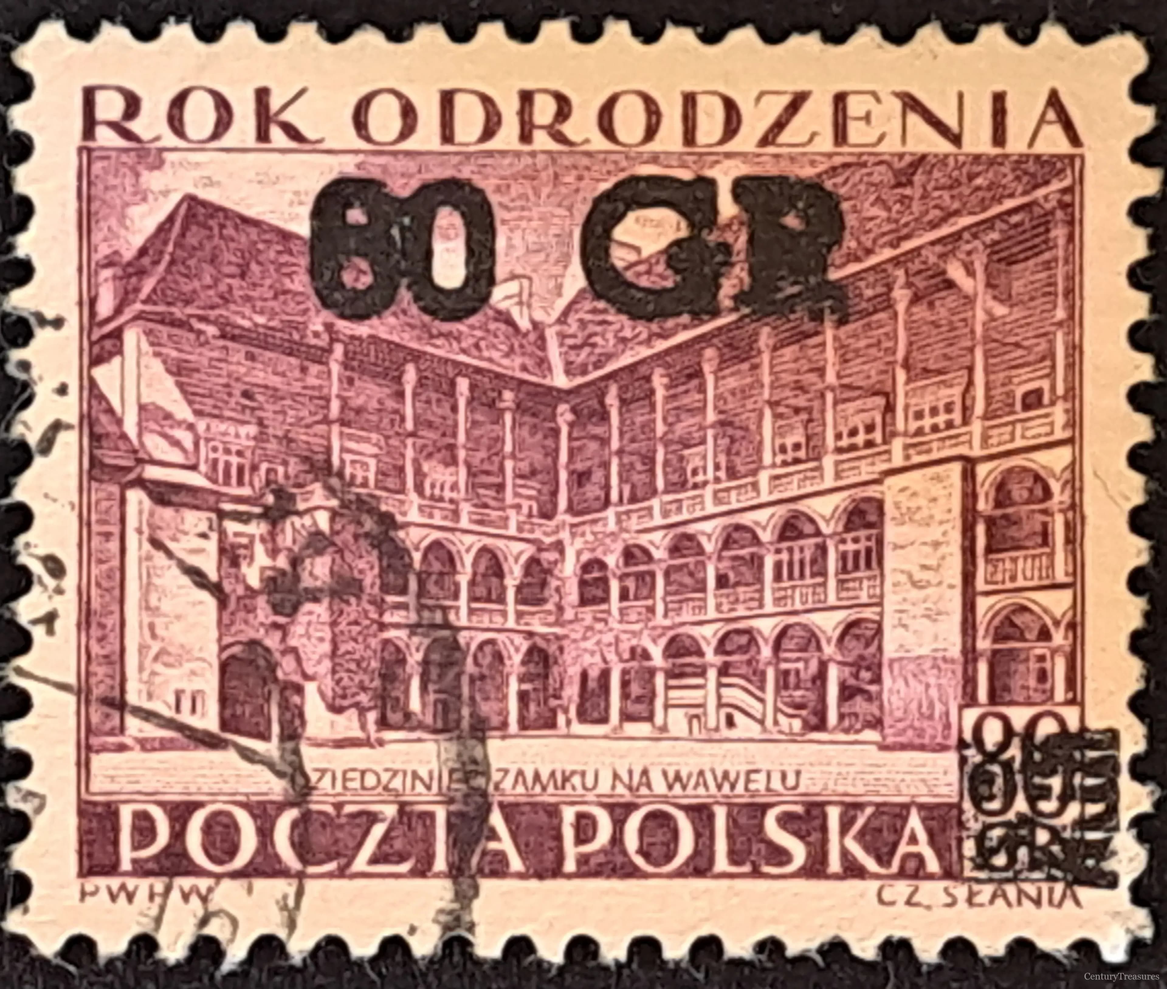 Poland Wawel Castle Courtyard 60-Groszy Provisional Overprint