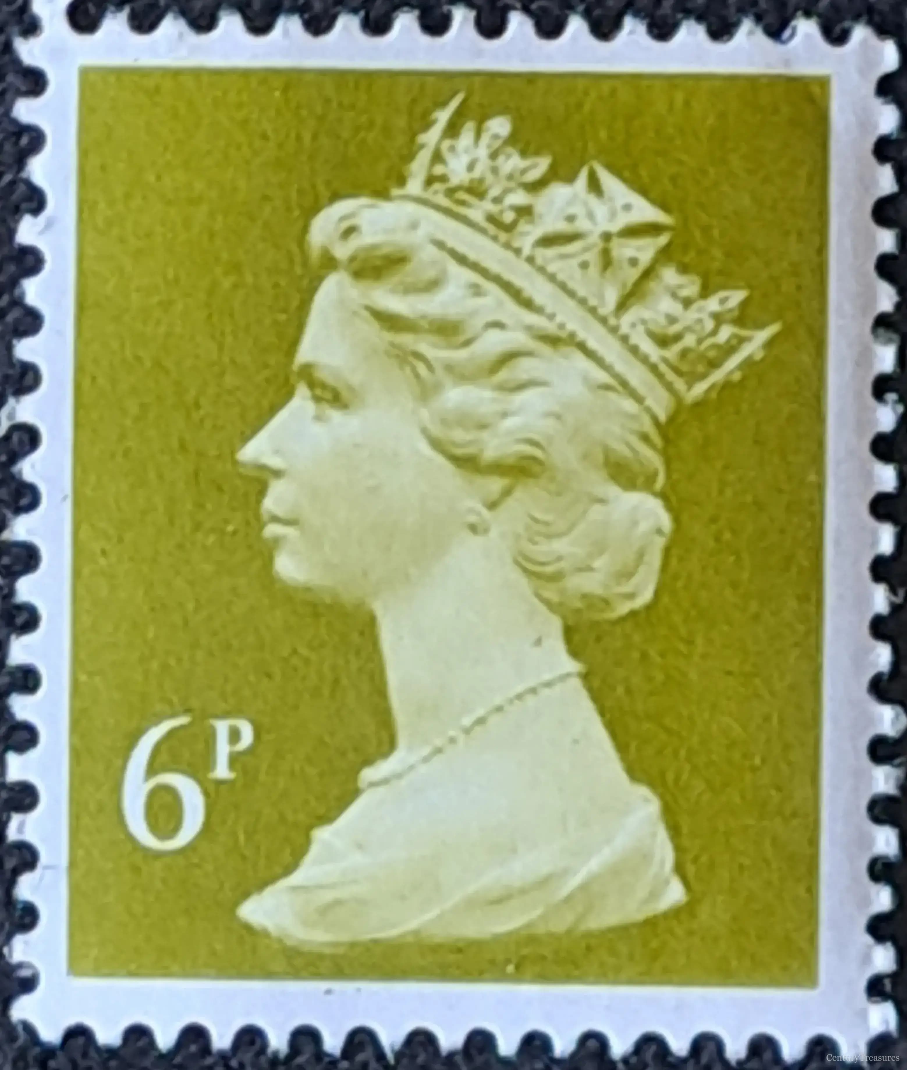 Queen Elizabeth II Machin Definitive – 6p Olive Green