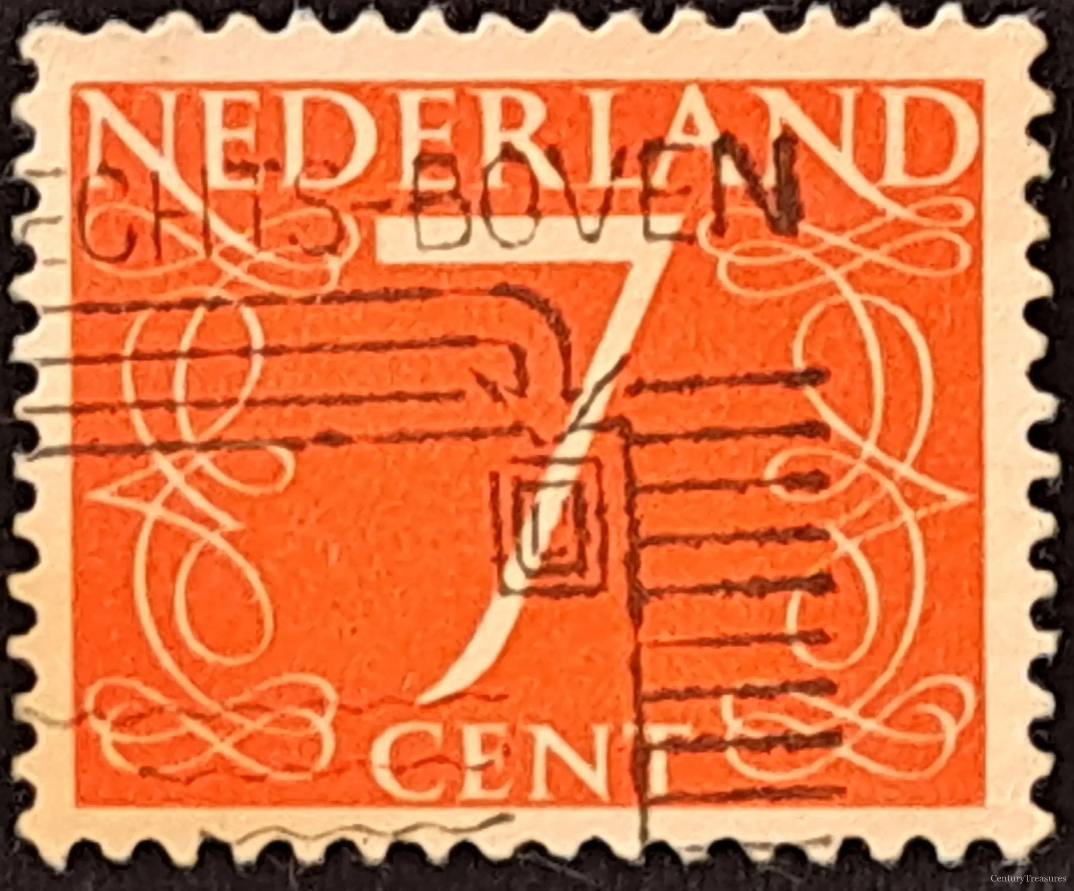 Netherlands Van Krimpen 7-Cent Deep Orange-Red Numeral Definitive