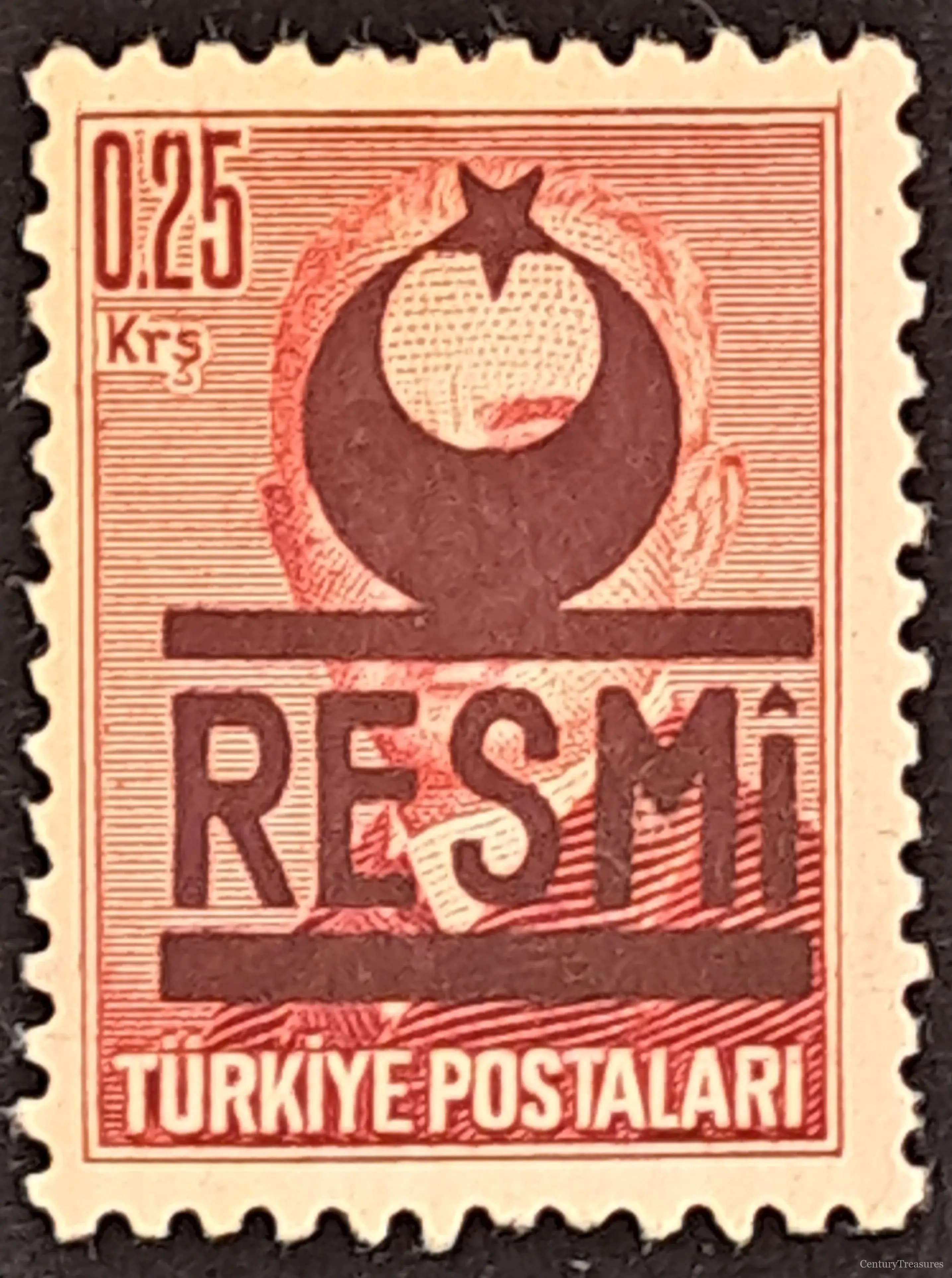 Vermilion Overprinted Ismet Inönü Official Stamp
