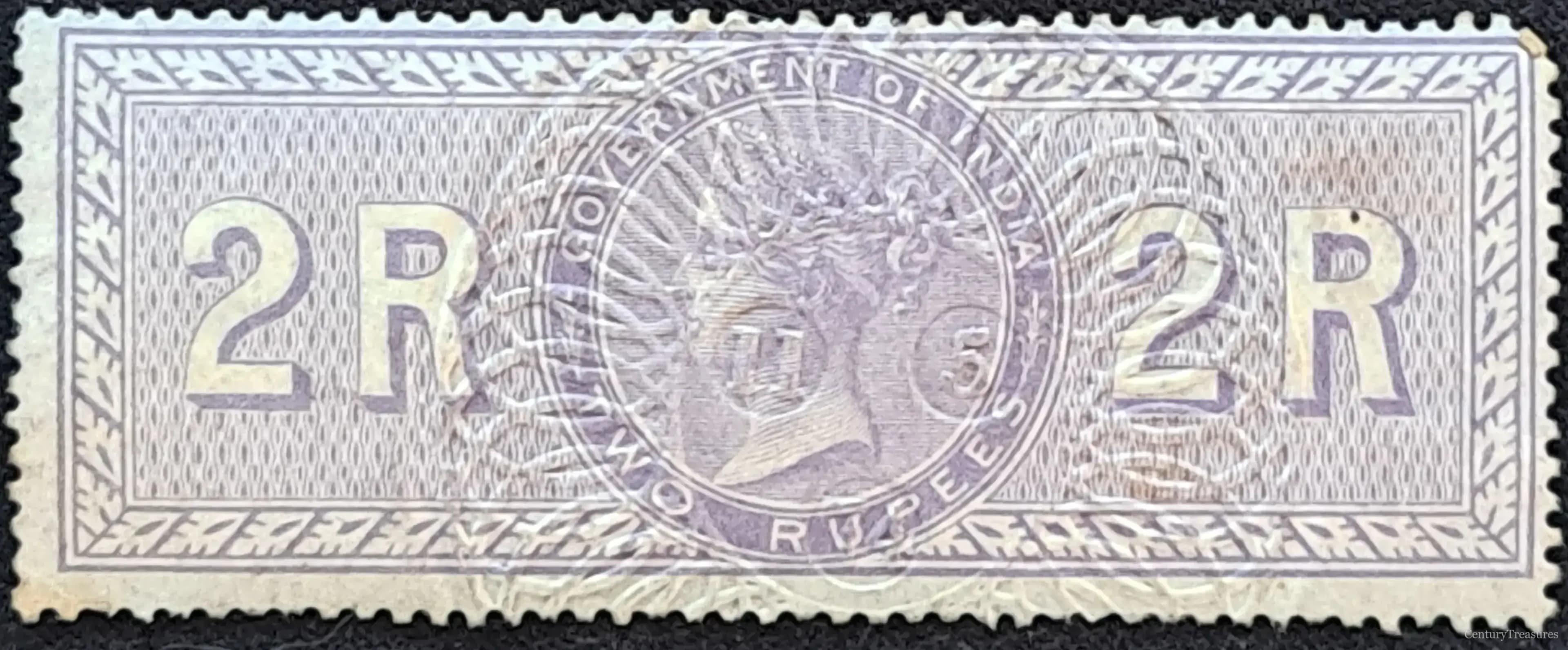 India Queen Victoria 2 Rupees Revenue Stamp