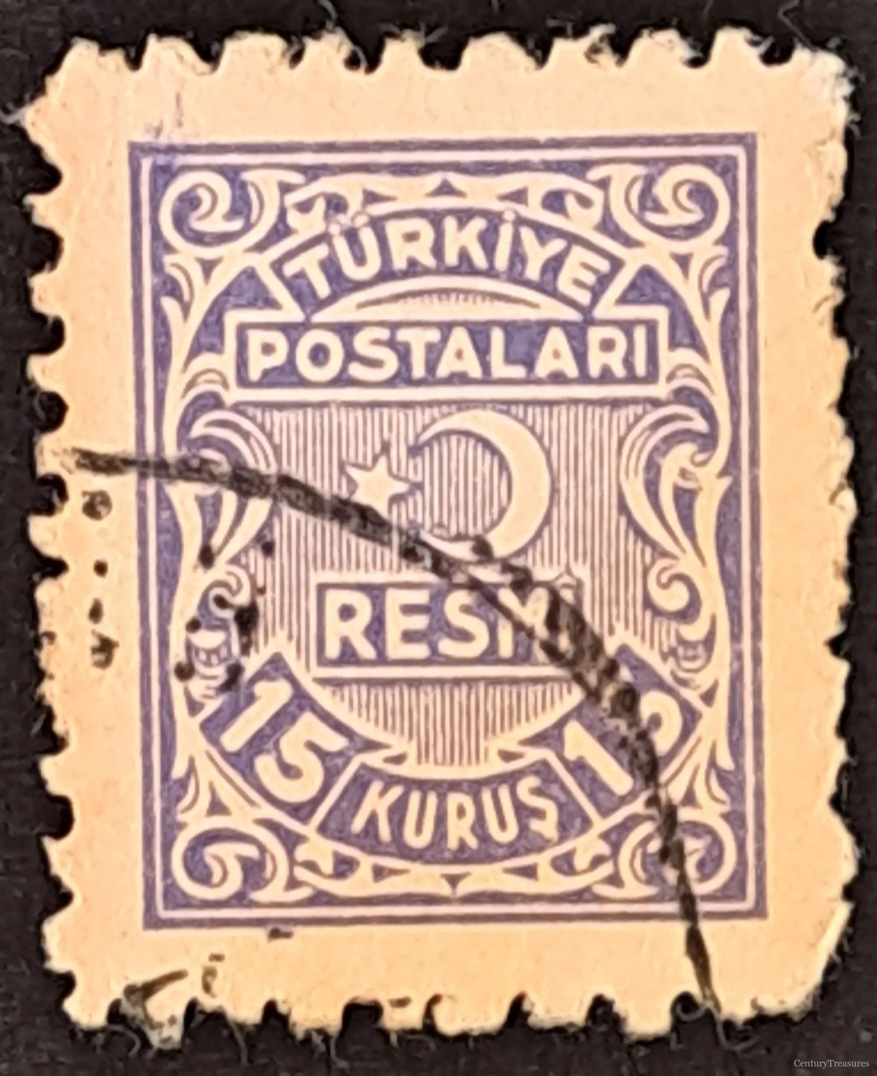Classic Violet Crescent Republic of Turkey Official Stamp