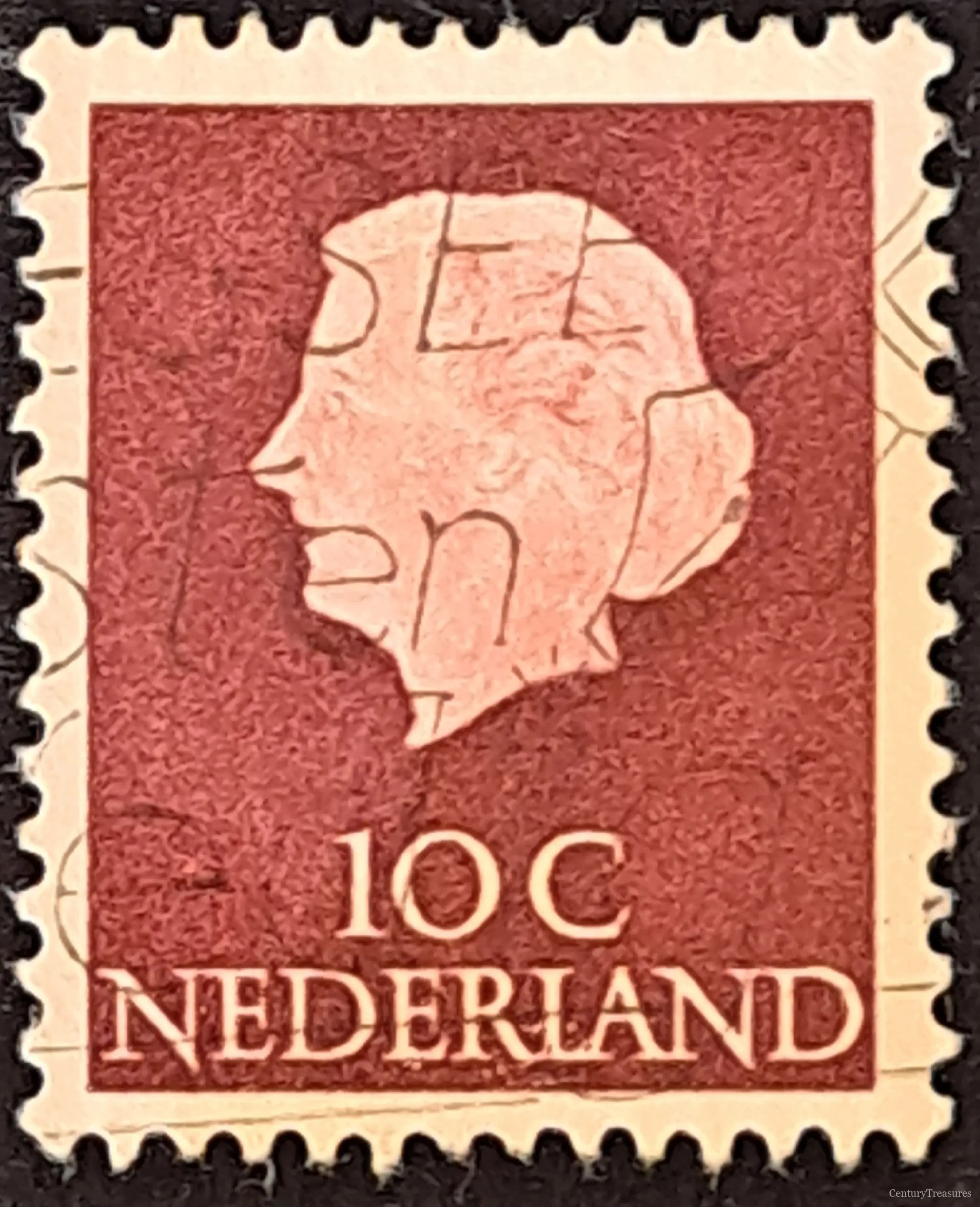 Netherlands Queen Juliana 10-Cent Red-Brown Profile Definitive