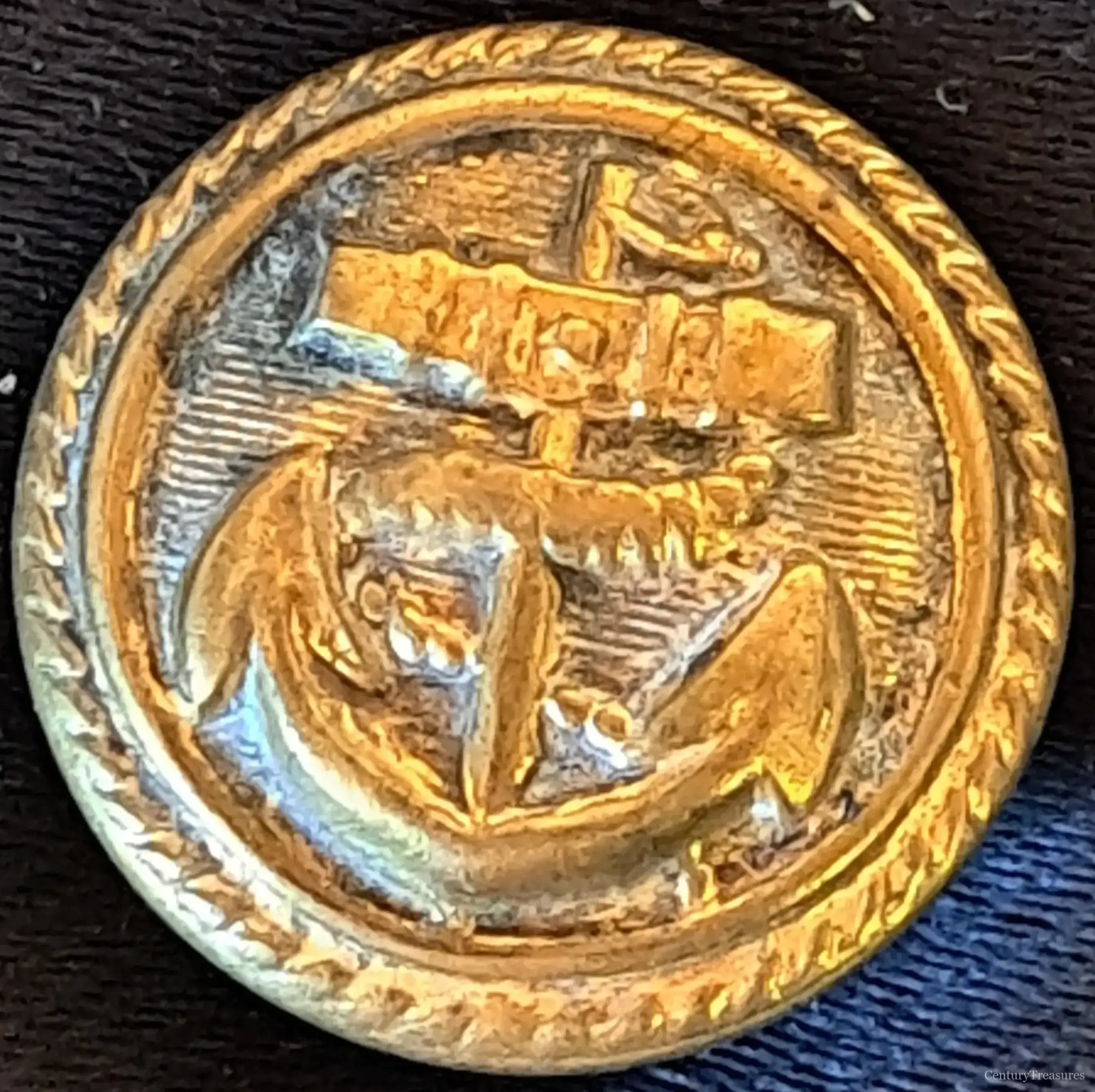 French Navy Gilt Brass Fouled Anchor Uniform Button